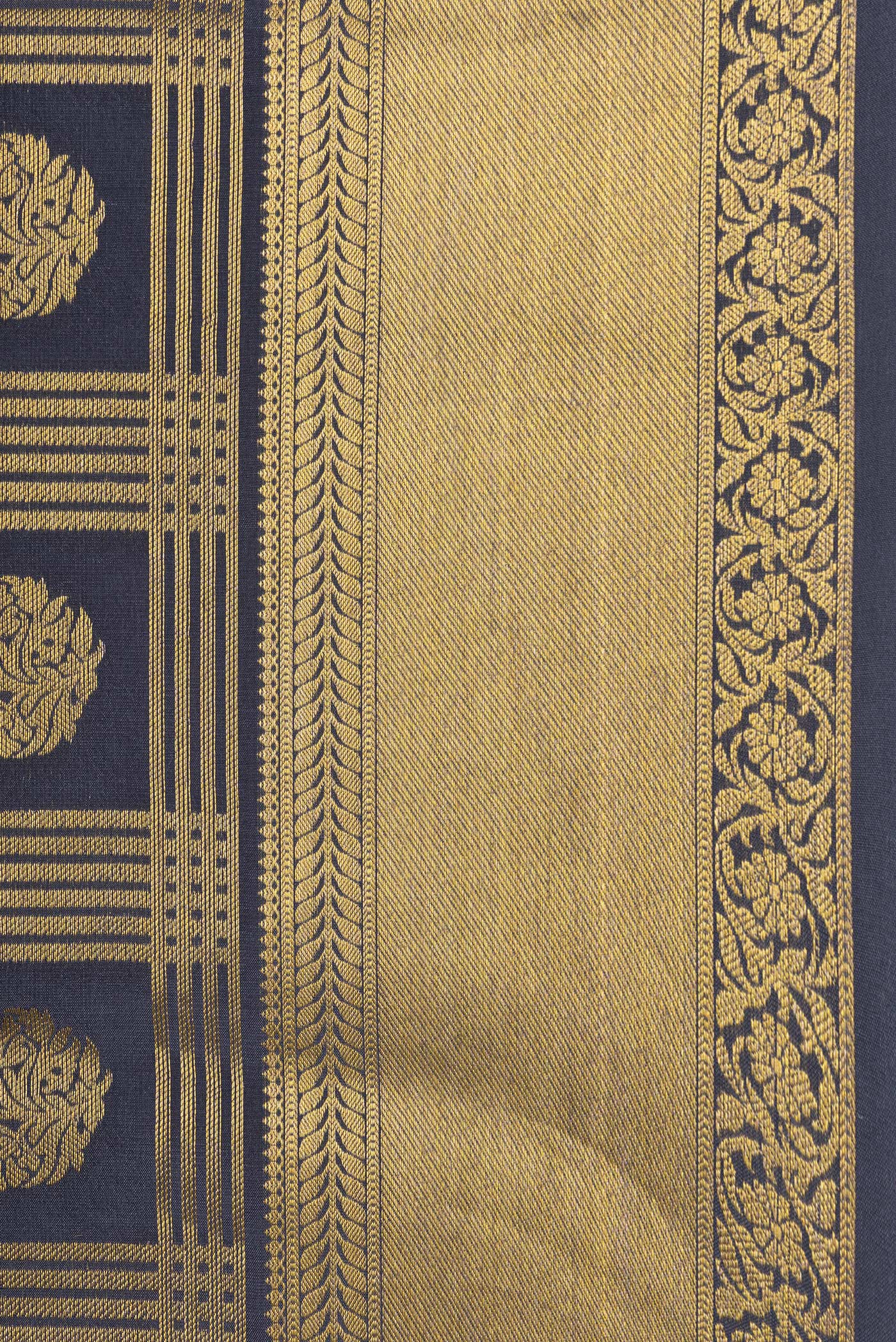 Navy Blue Mysore Crepe Saree - Image 3