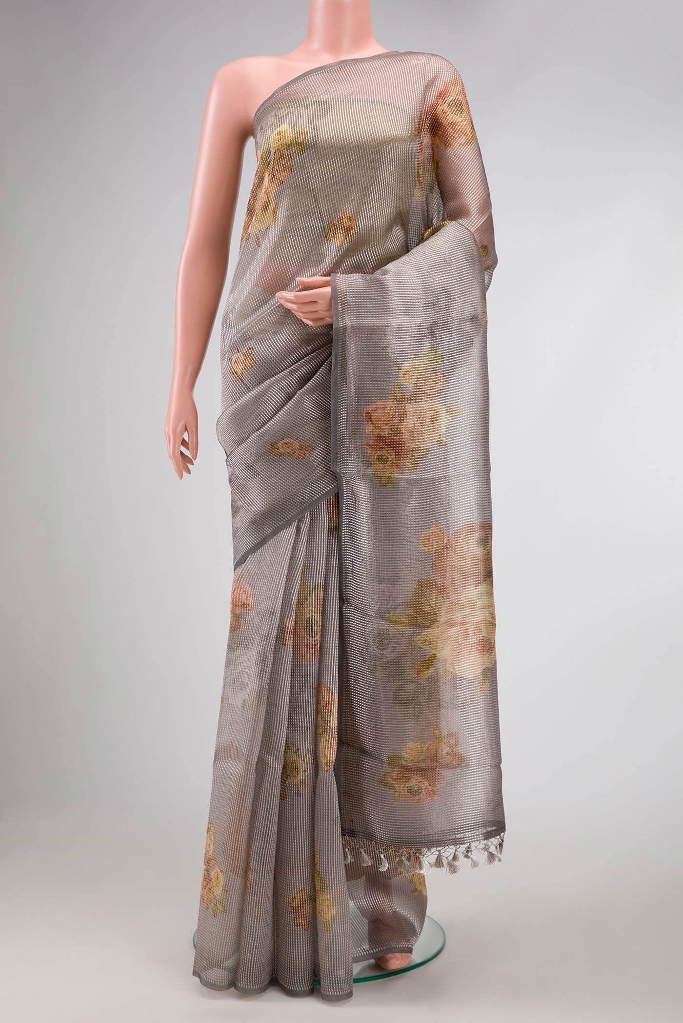 Grey Dual Tone Organza Silk Saree