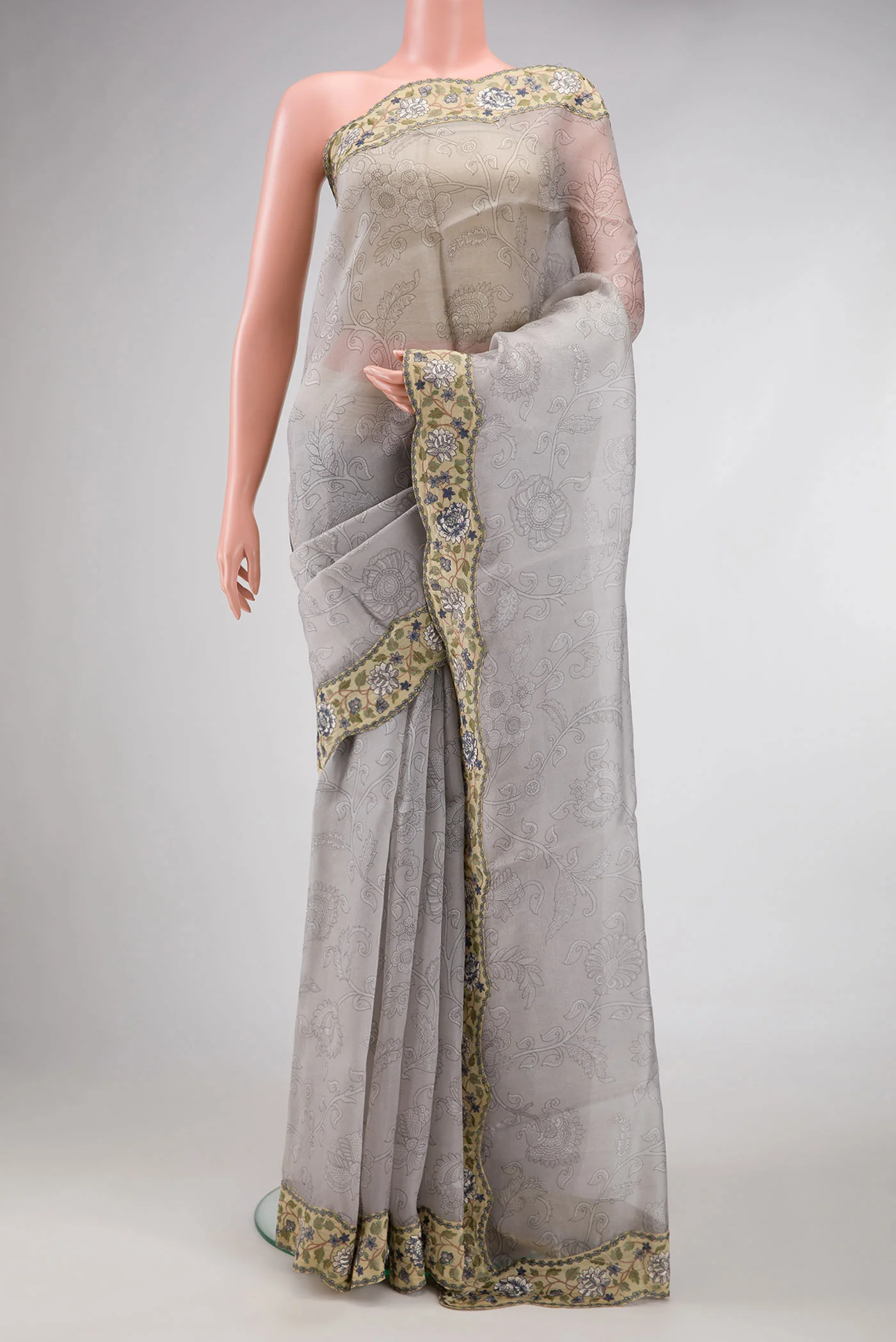 Grey Organza Silk Saree