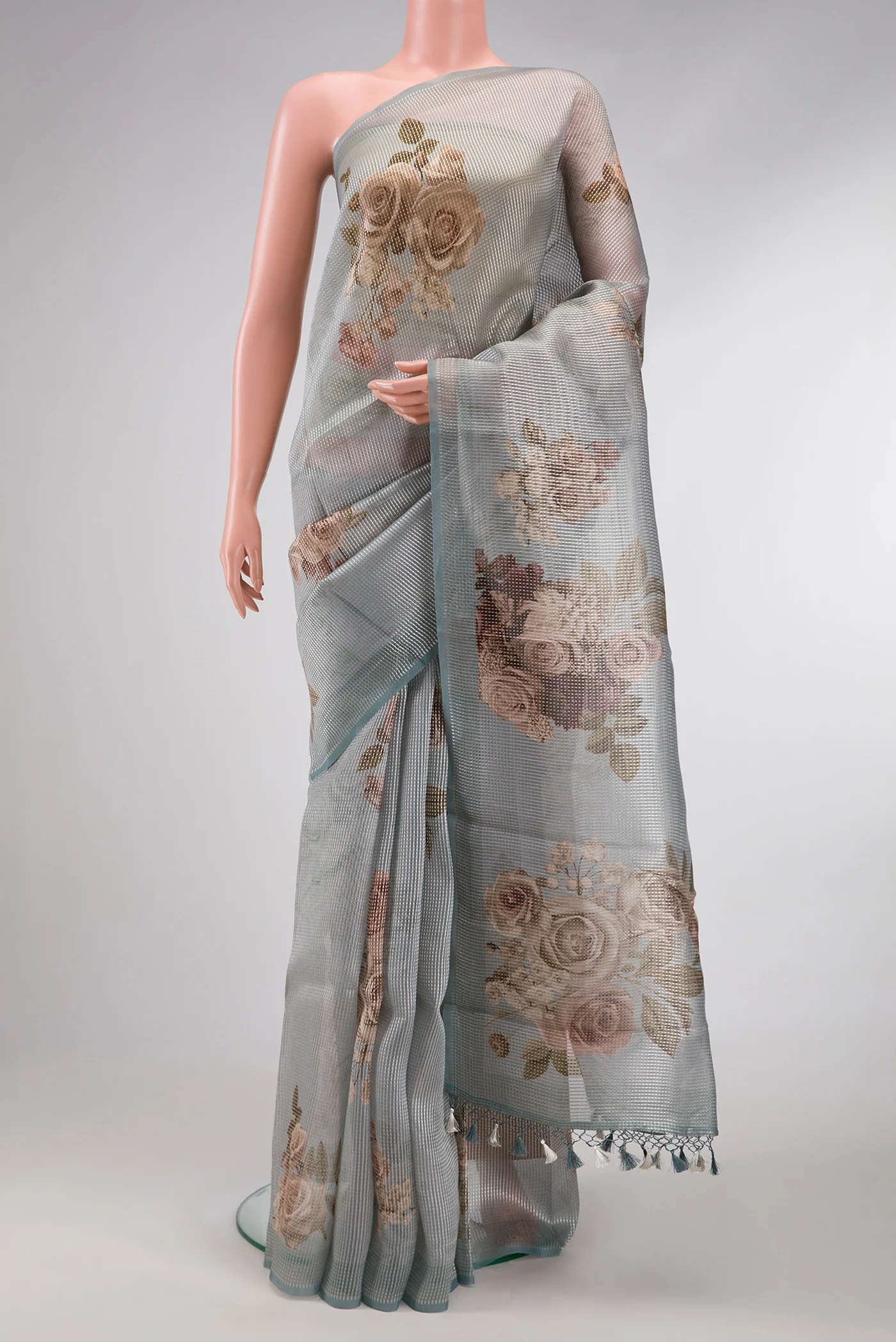 Grey Organza Silk Saree