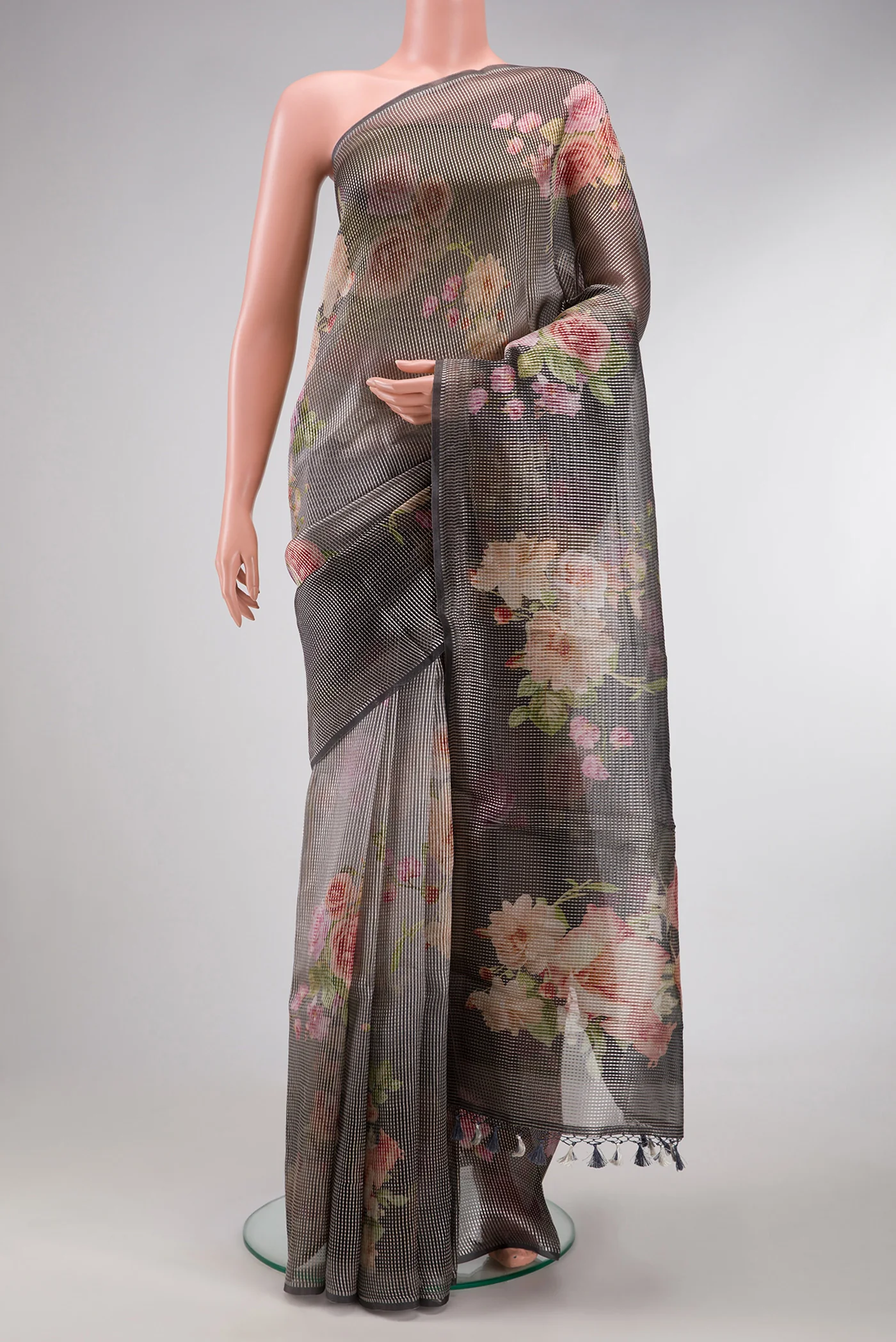 Grey Organza Silk Saree