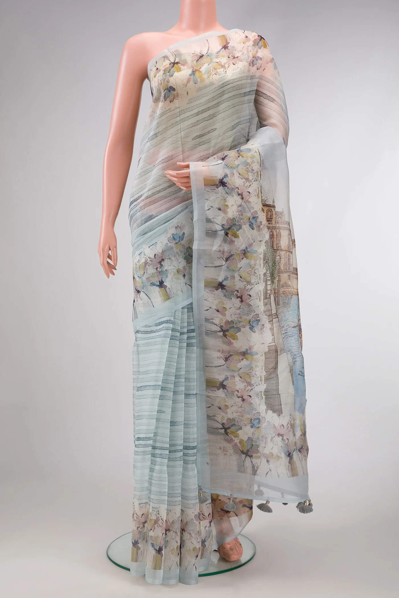 Grey Organza Silk Saree