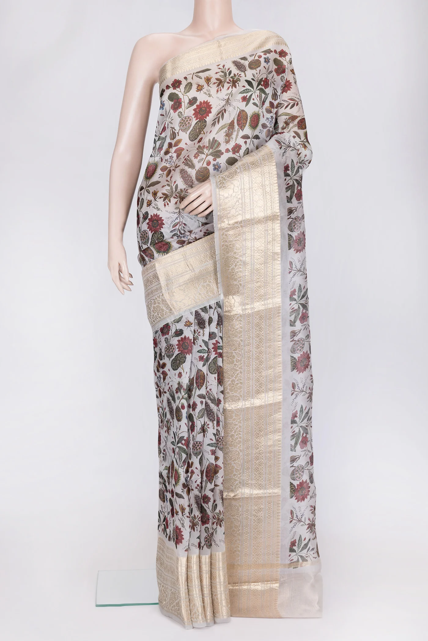 Grey Organza Silk Saree