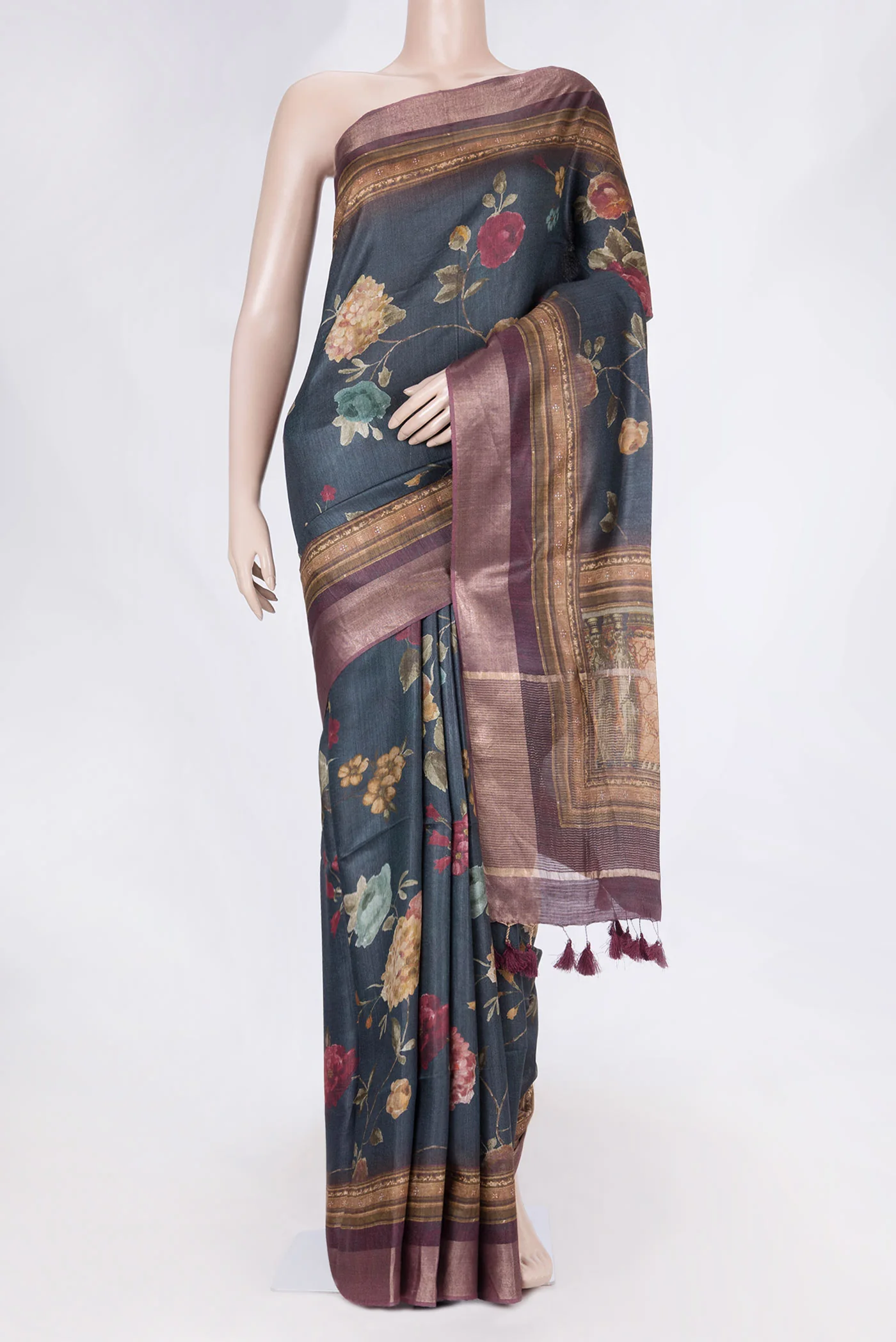 Grey Dual Tone Tussar Saree