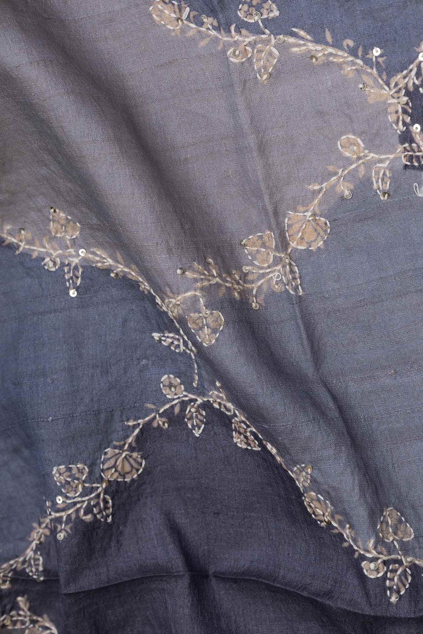 Grey Dual Tone Tussar Saree - Image 2