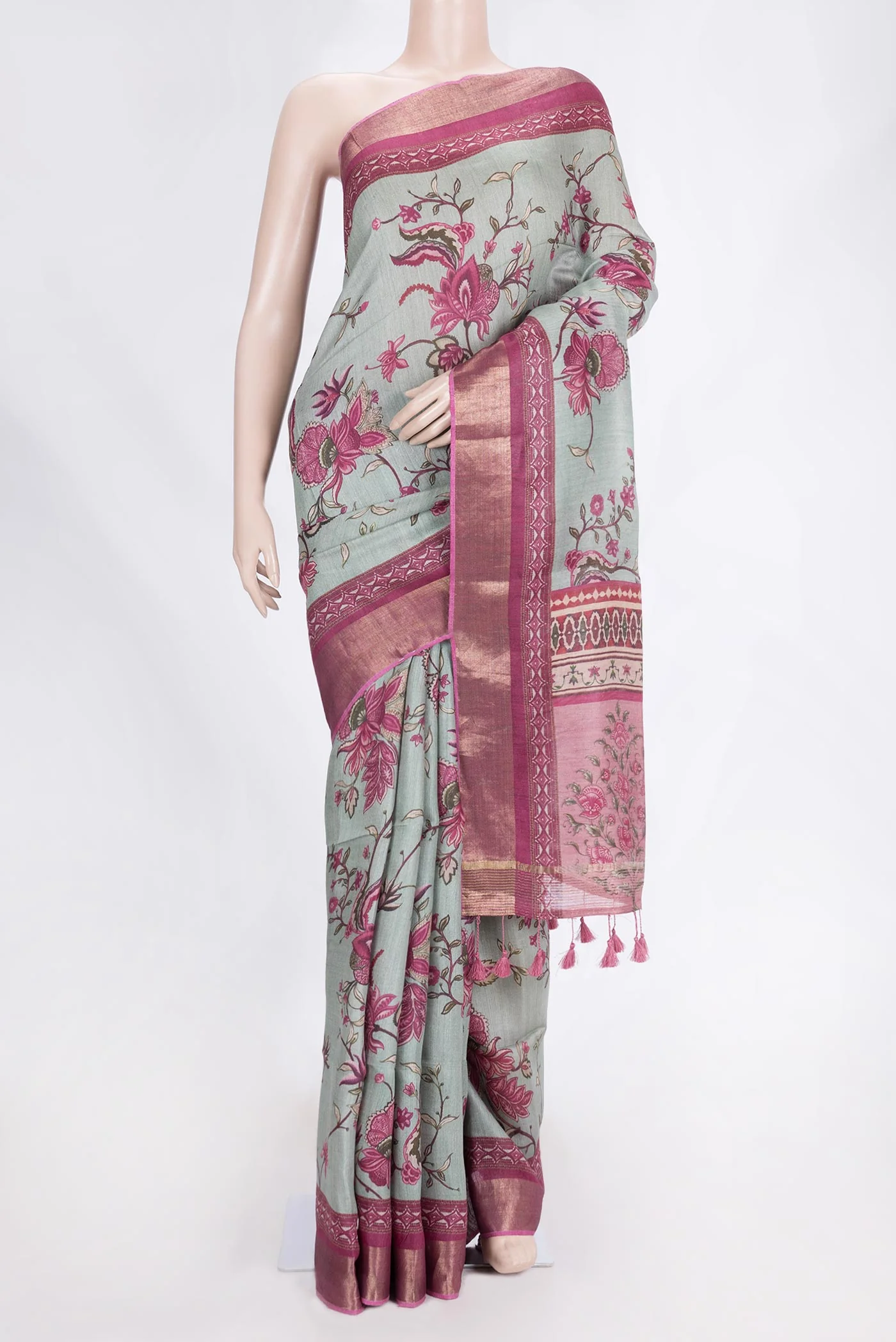 Grey Dual Tone Tussar Saree