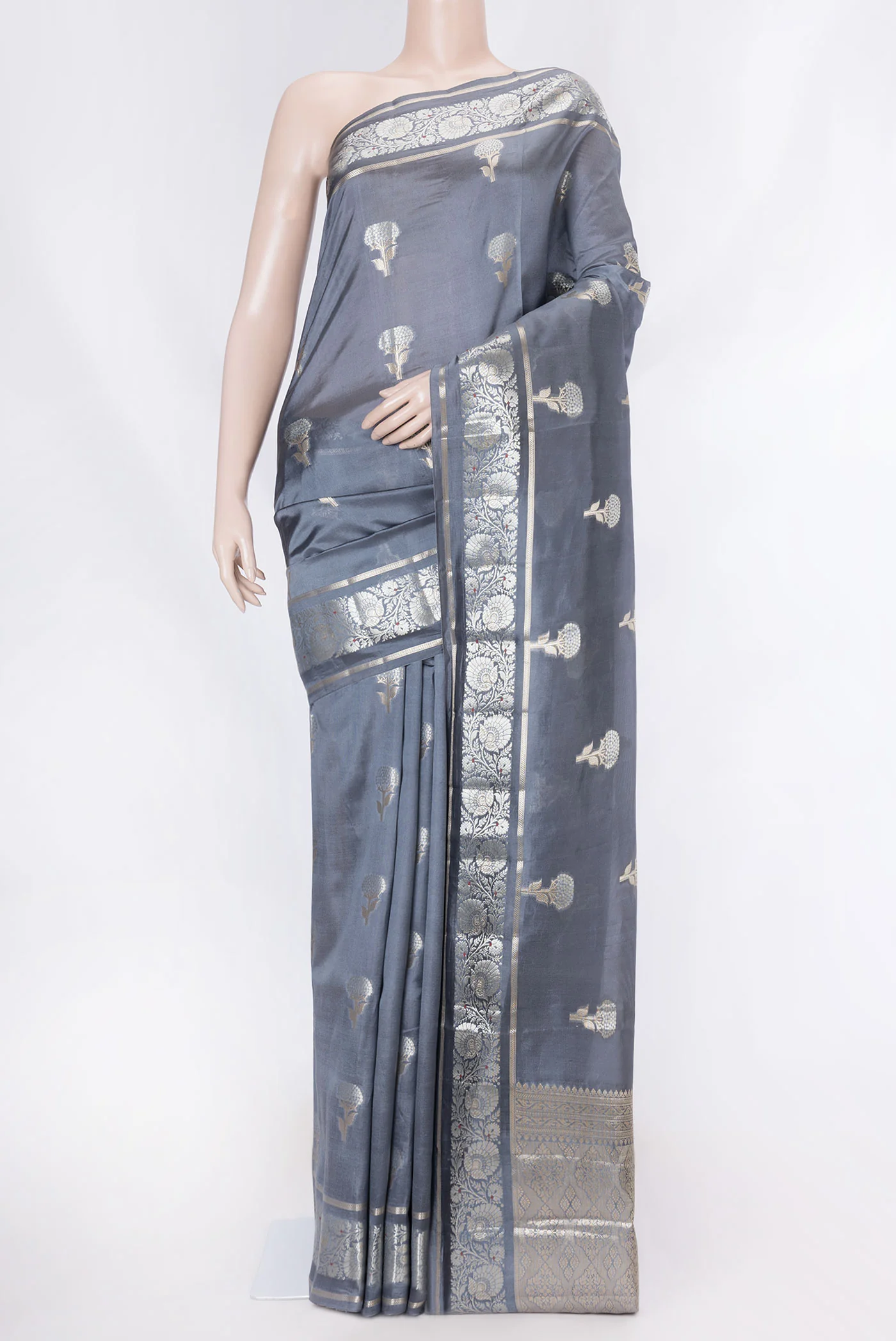 Grey Banarasi Raw Silk Saree