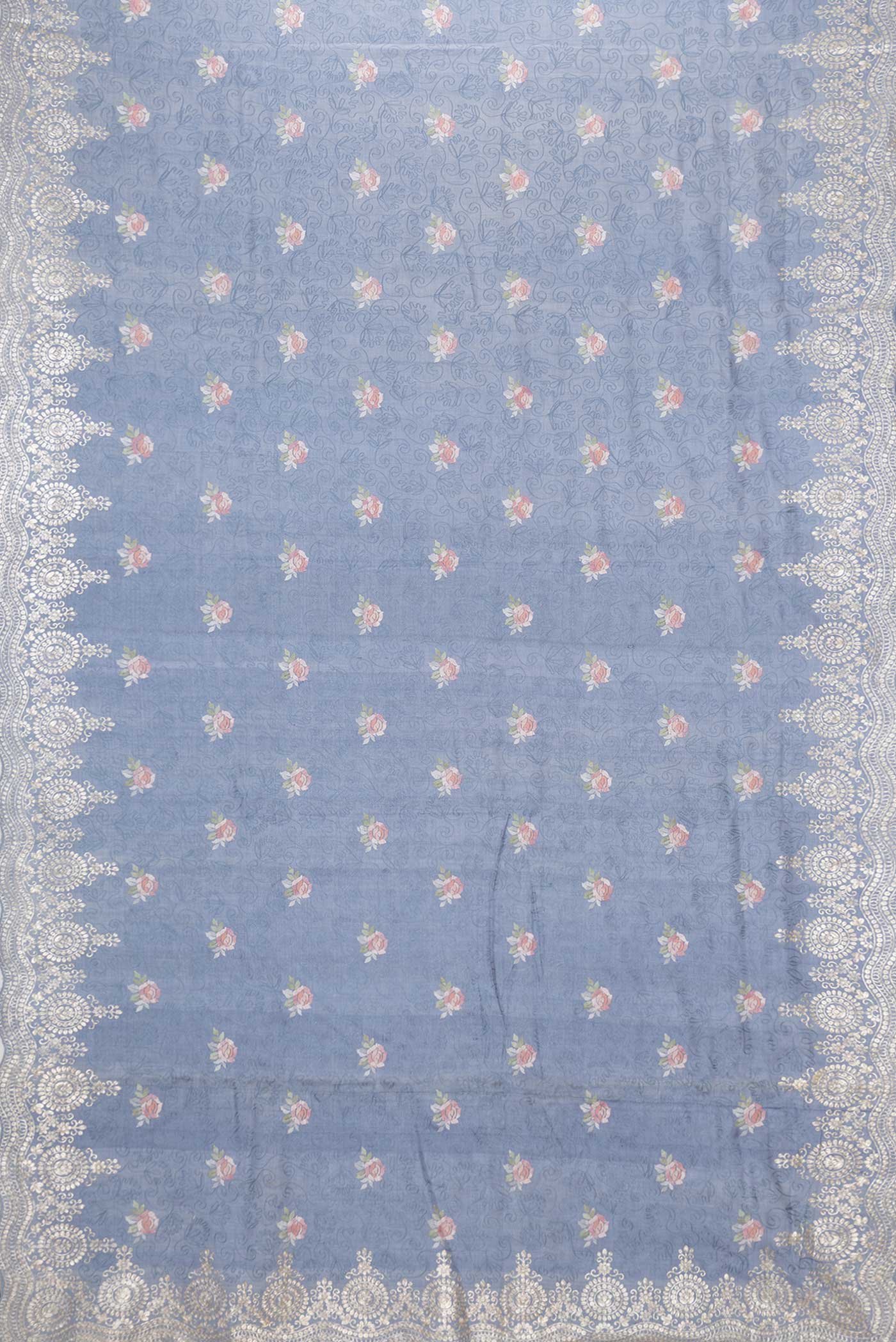 Blue Grey Tussar Silk Saree - Image 6