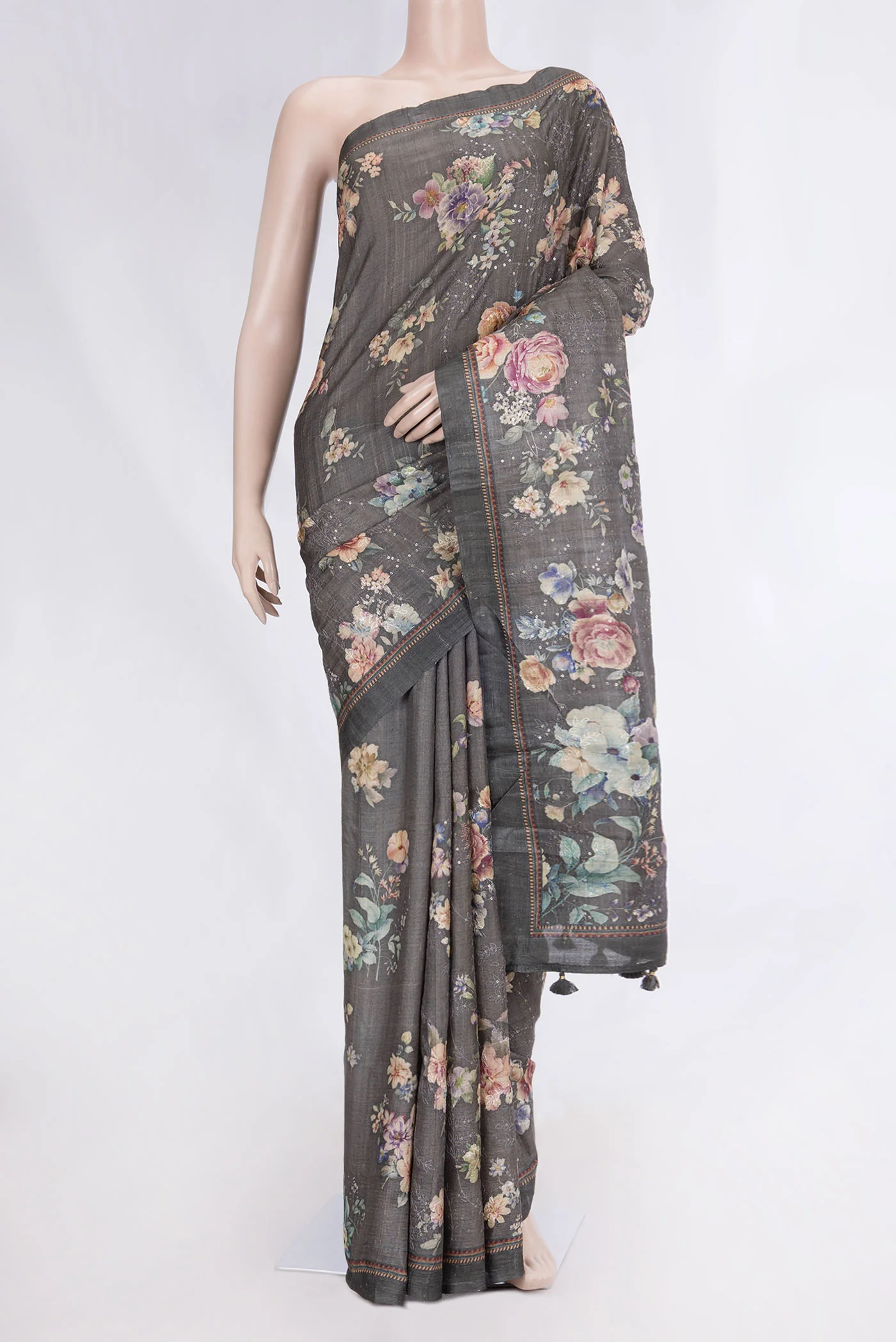 Grey Dual Tone Tussar Silk Saree