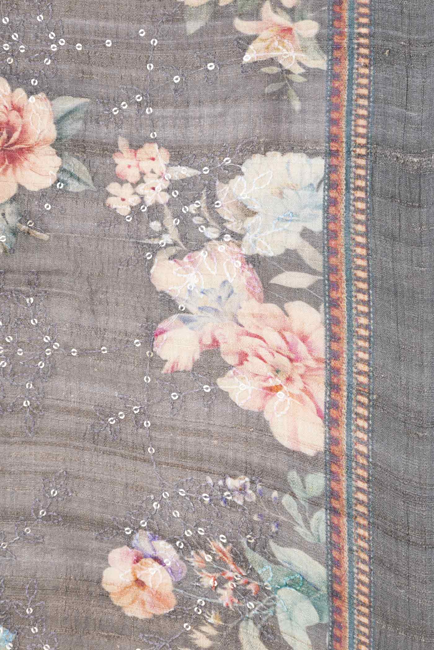Grey Dual Tone Tussar Silk Saree - Image 3