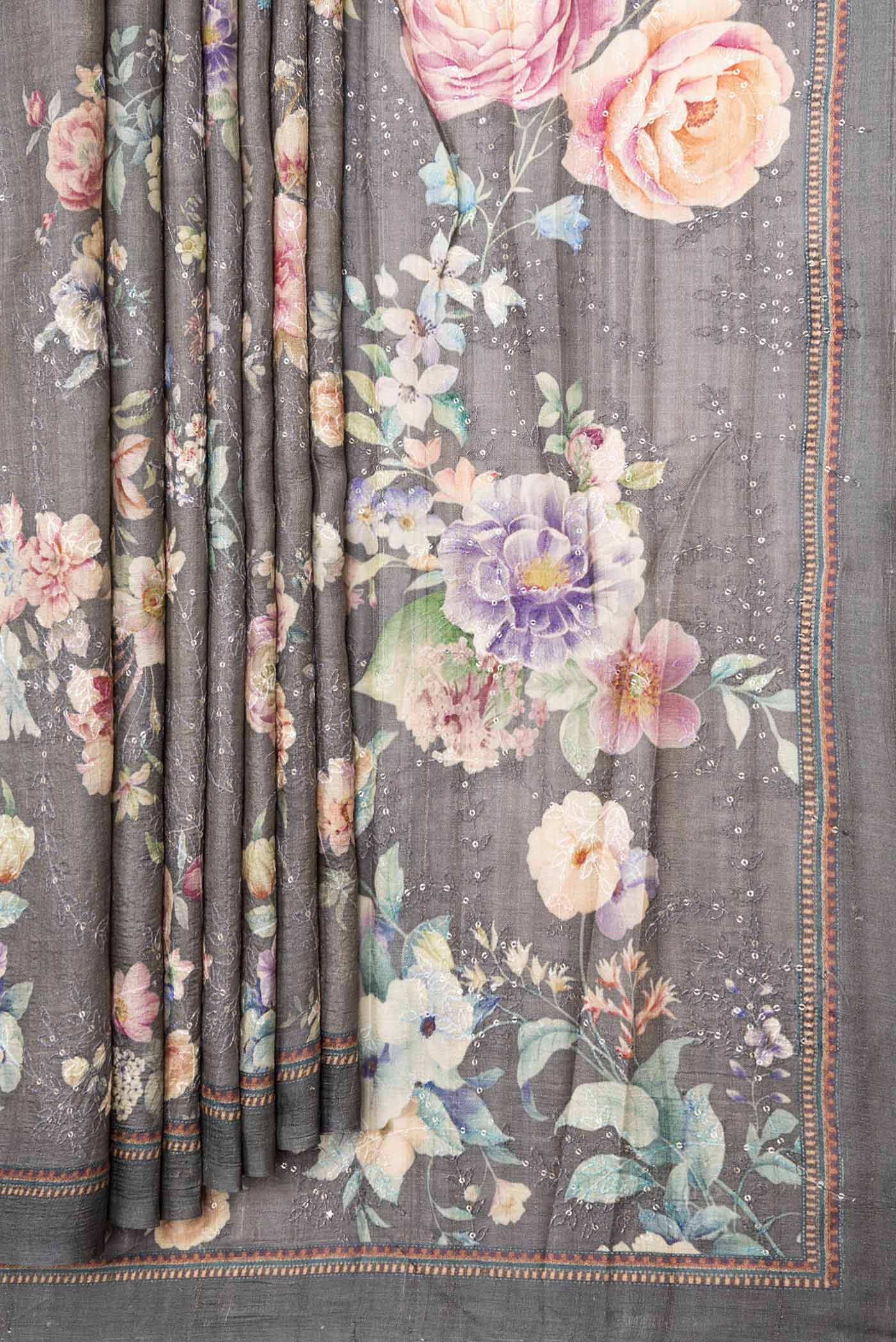 Grey Dual Tone Tussar Silk Saree - Image 4