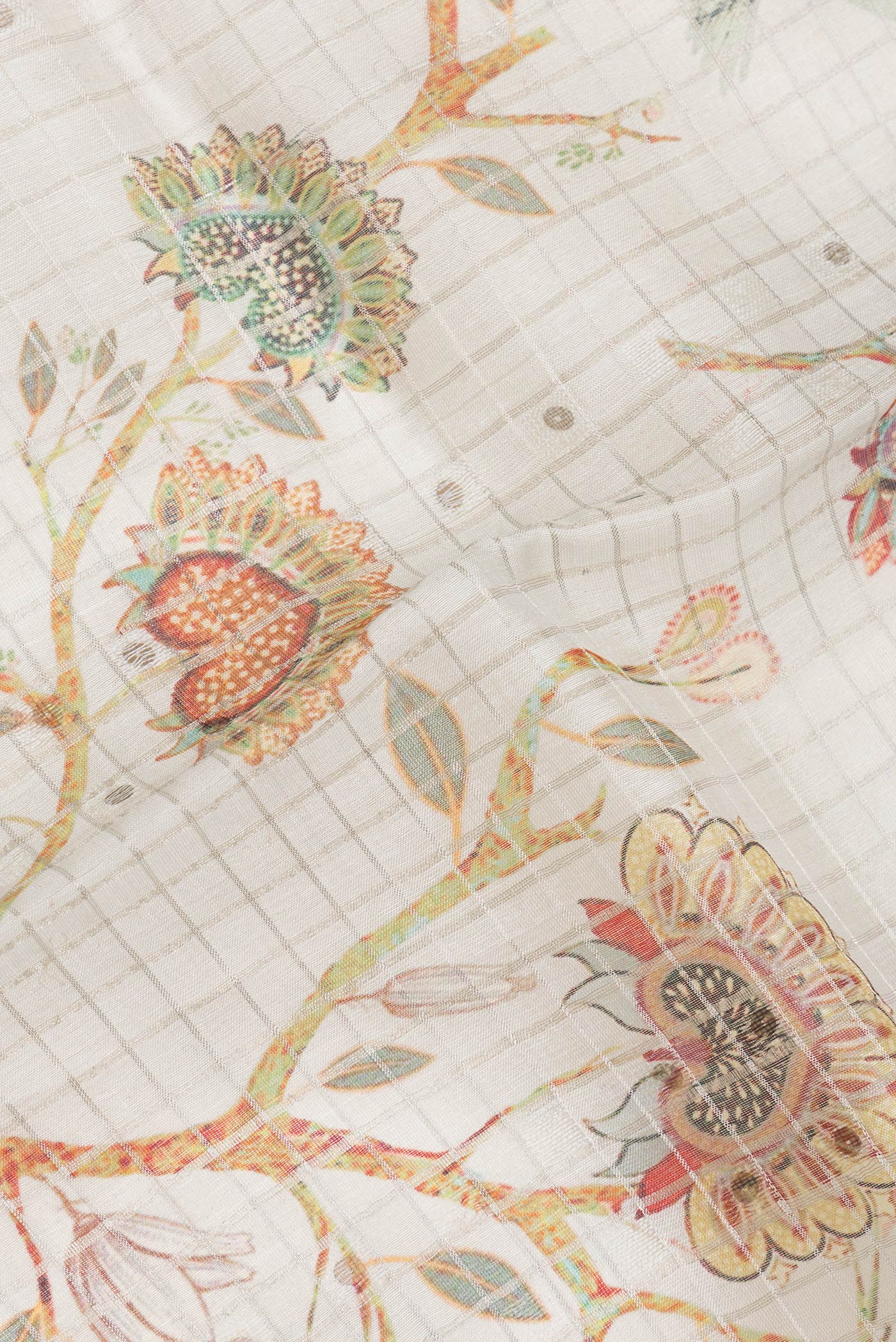 Off White Tussar Silk Saree - Image 2