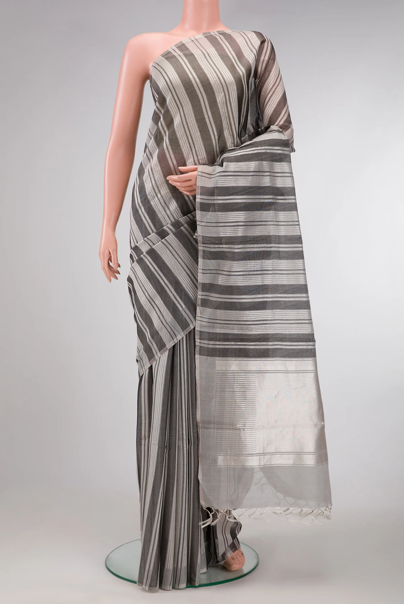 Grey Tussar Silk Saree
