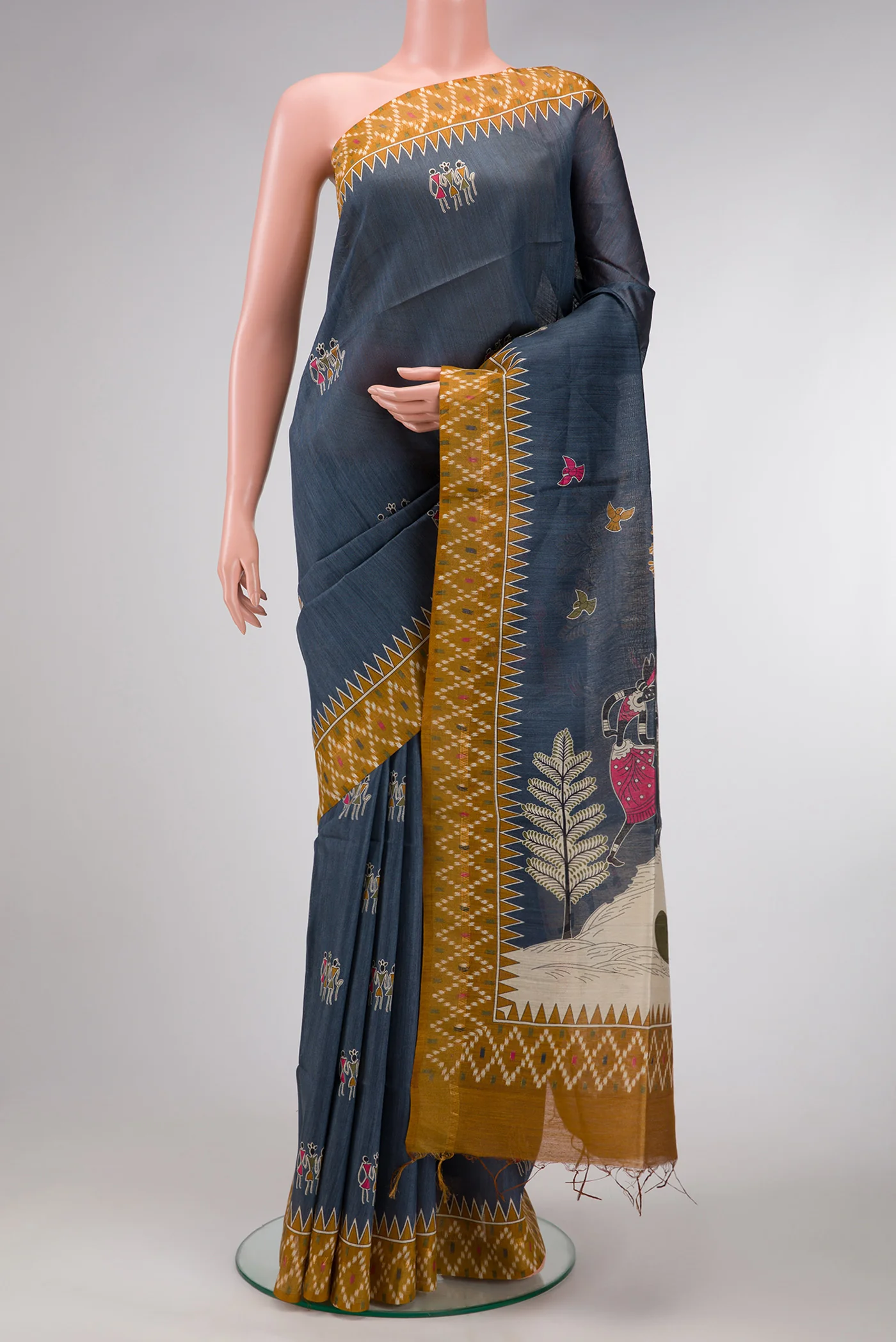Grey Tussar Silk Saree