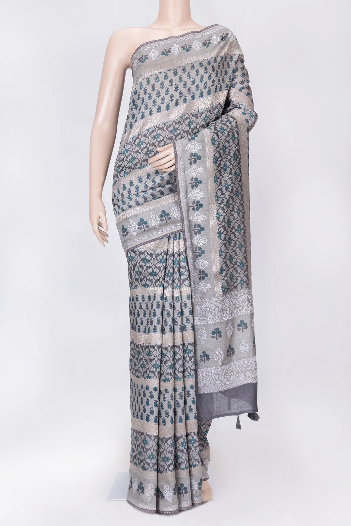 Grey Dual Tone Tussar Silk Saree