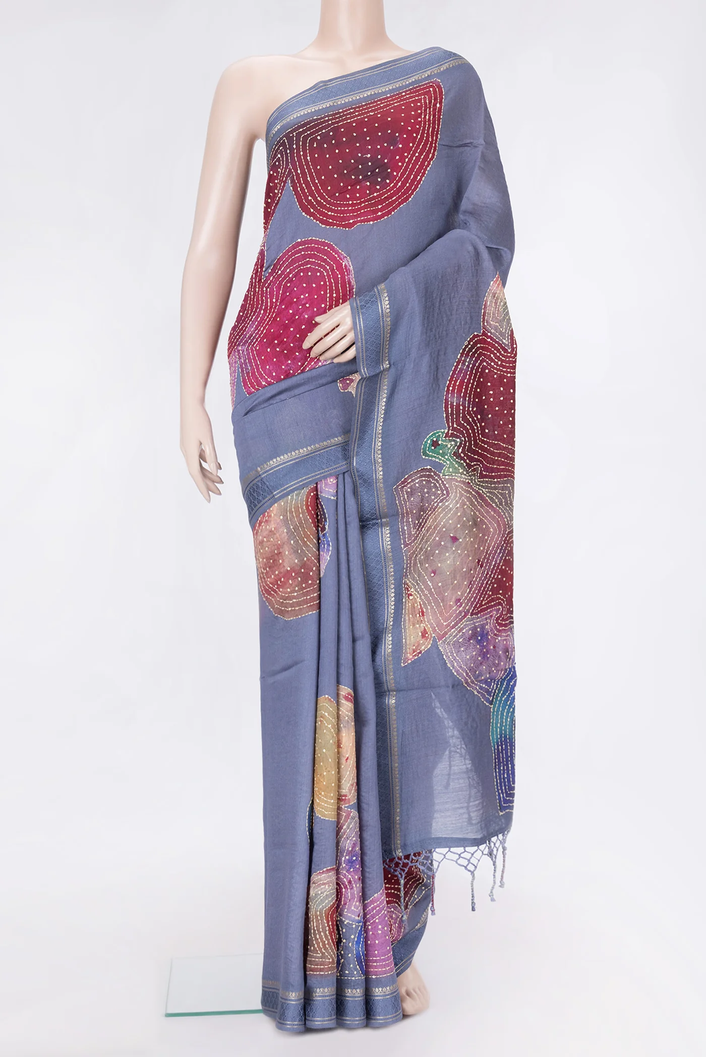 Blue Grey Tussar Silk Saree