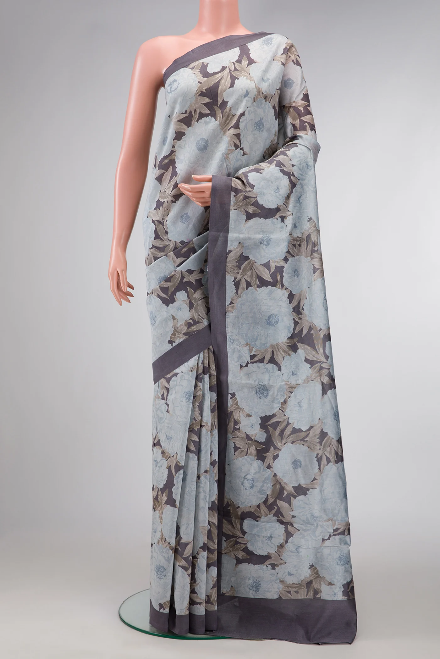 Grey Tussar Silk Saree