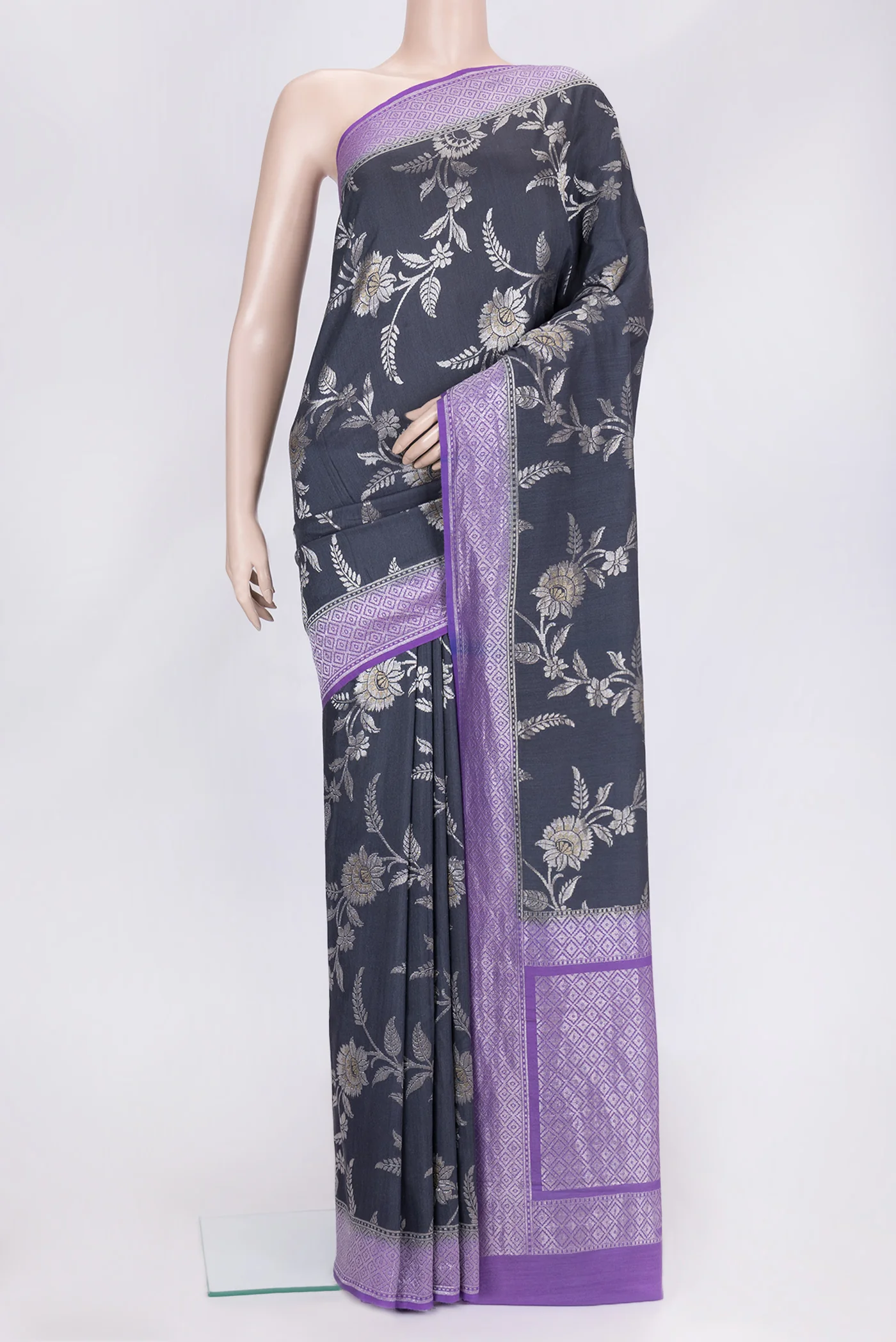 Navy Blue Banarasi Tussar Silk Saree