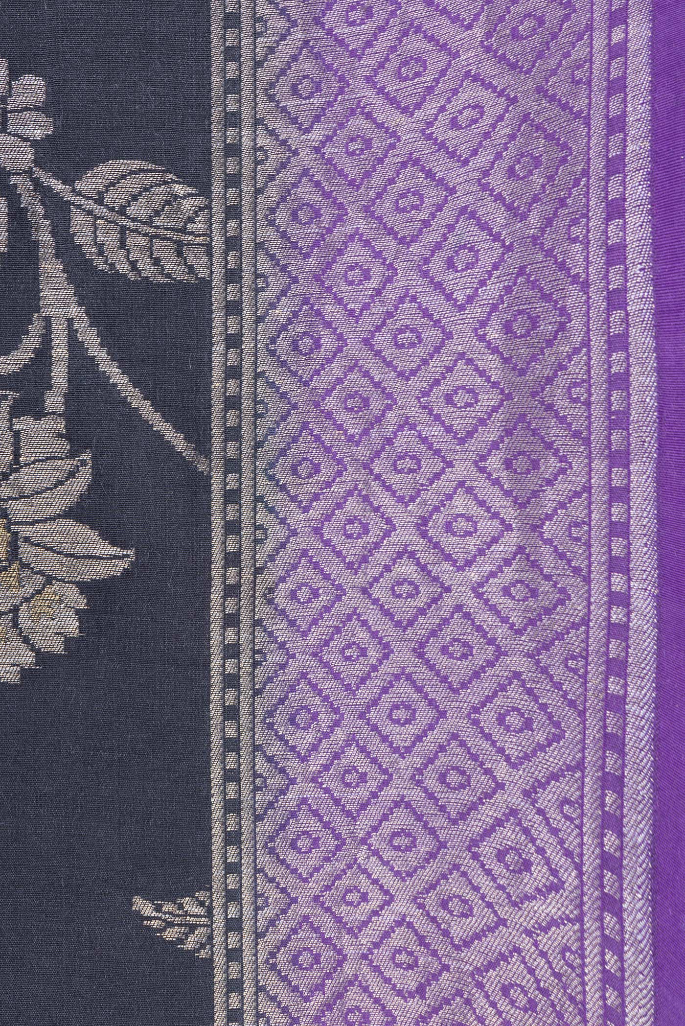 Navy Blue Banarasi Tussar Silk Saree - Image 3