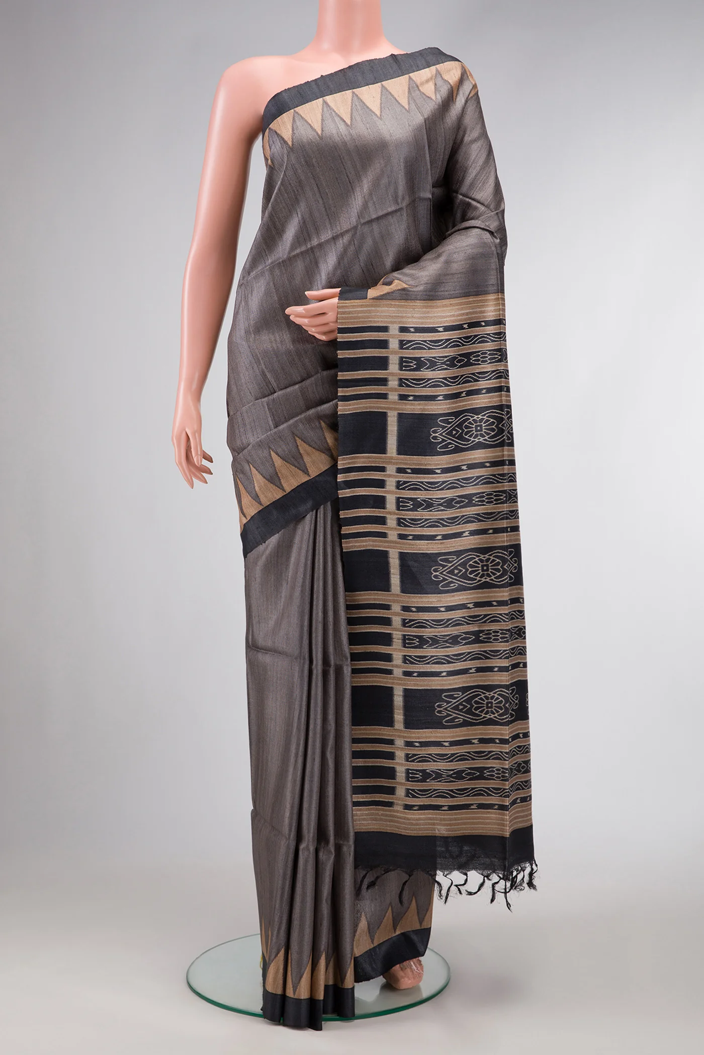 Grey Tussar Silk Saree