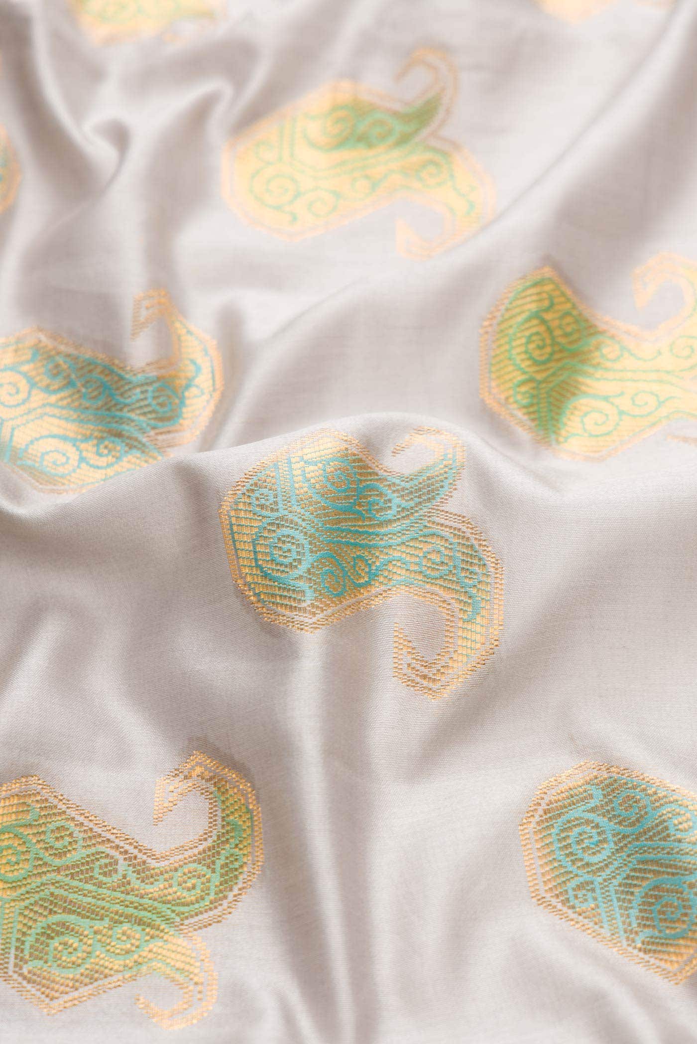 Blue Grey Banarasi Raw Silk Saree - Image 2