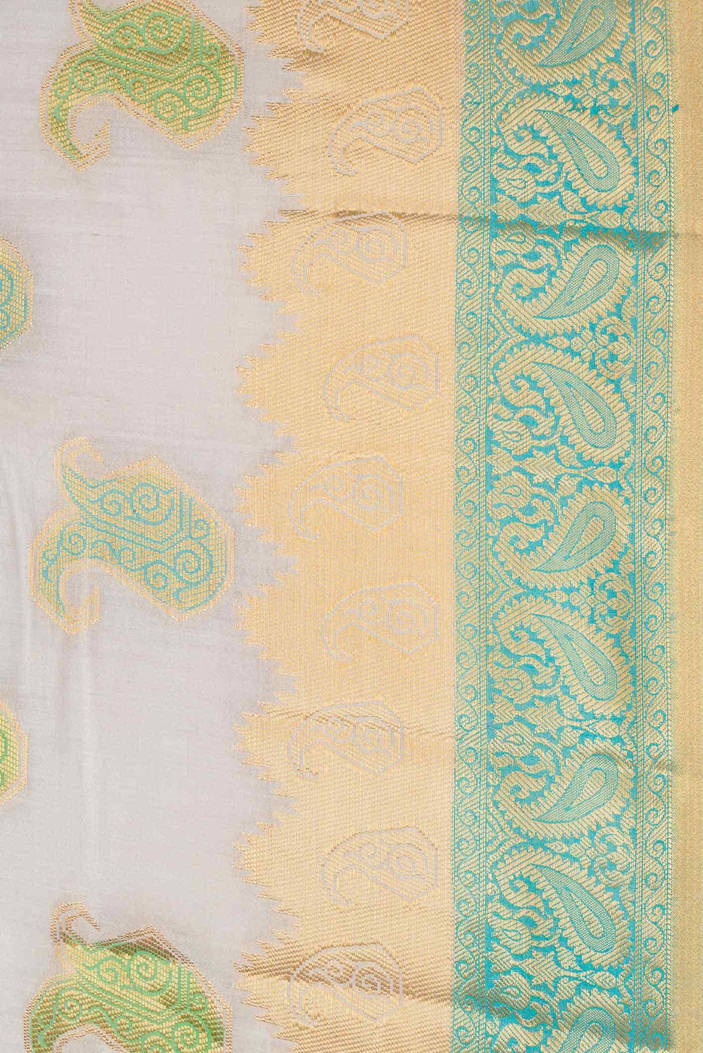 Blue Grey Banarasi Raw Silk Saree - Image 3