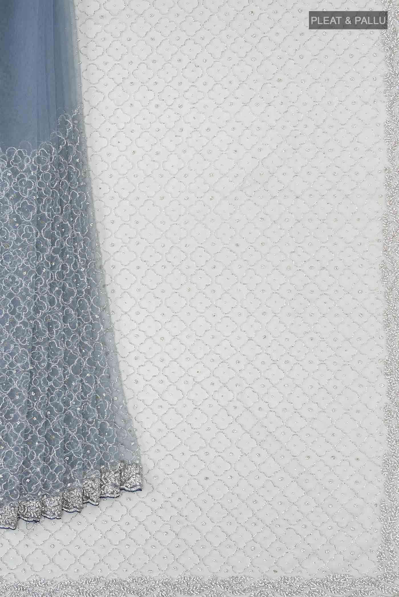 Grey Embroidery Net Saree - Image 4