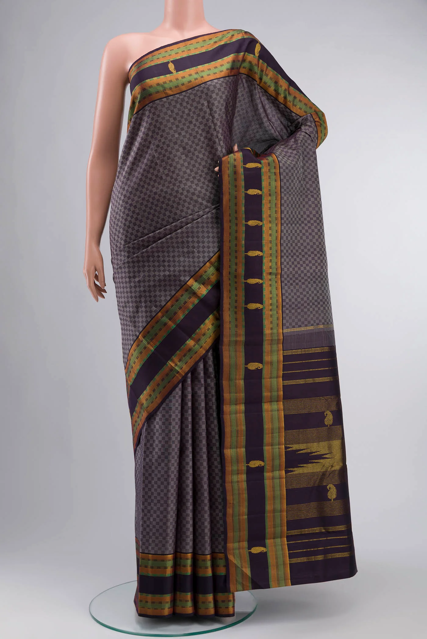 Grey Kanchipuram Silk Saree