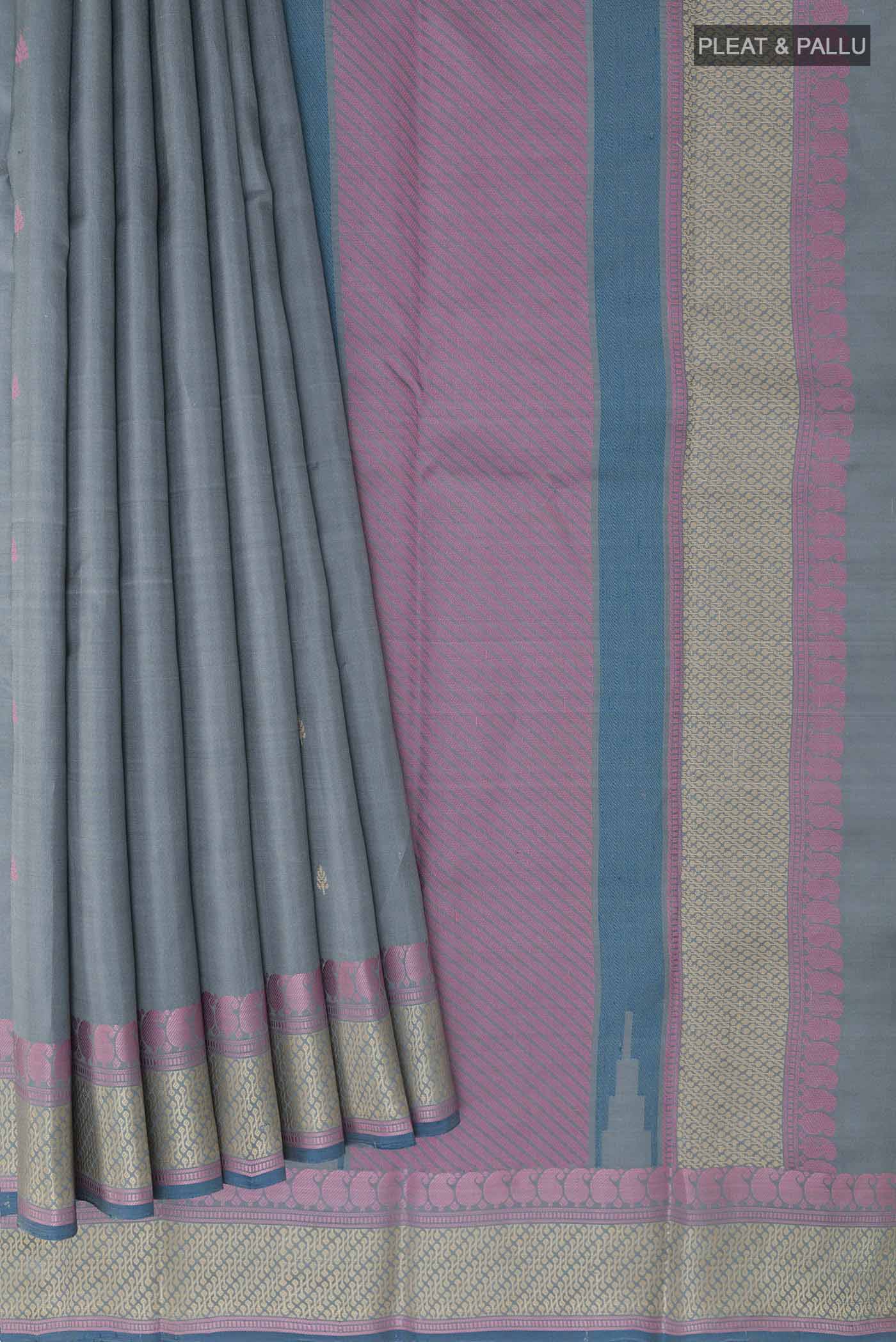 Grey Kanjivaram Silk Saree - Image 4