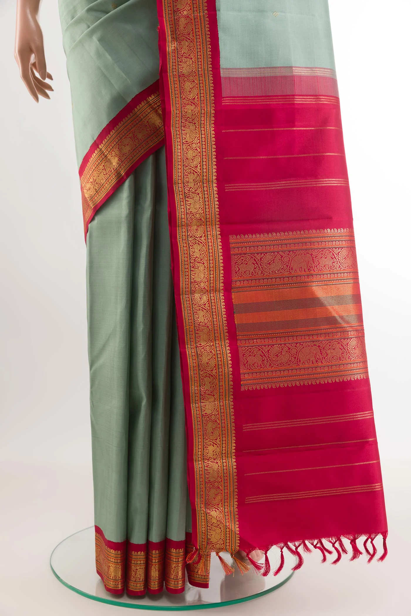 Pure Silk Pure Zari Grey Kanchipuram Saree - Image 3