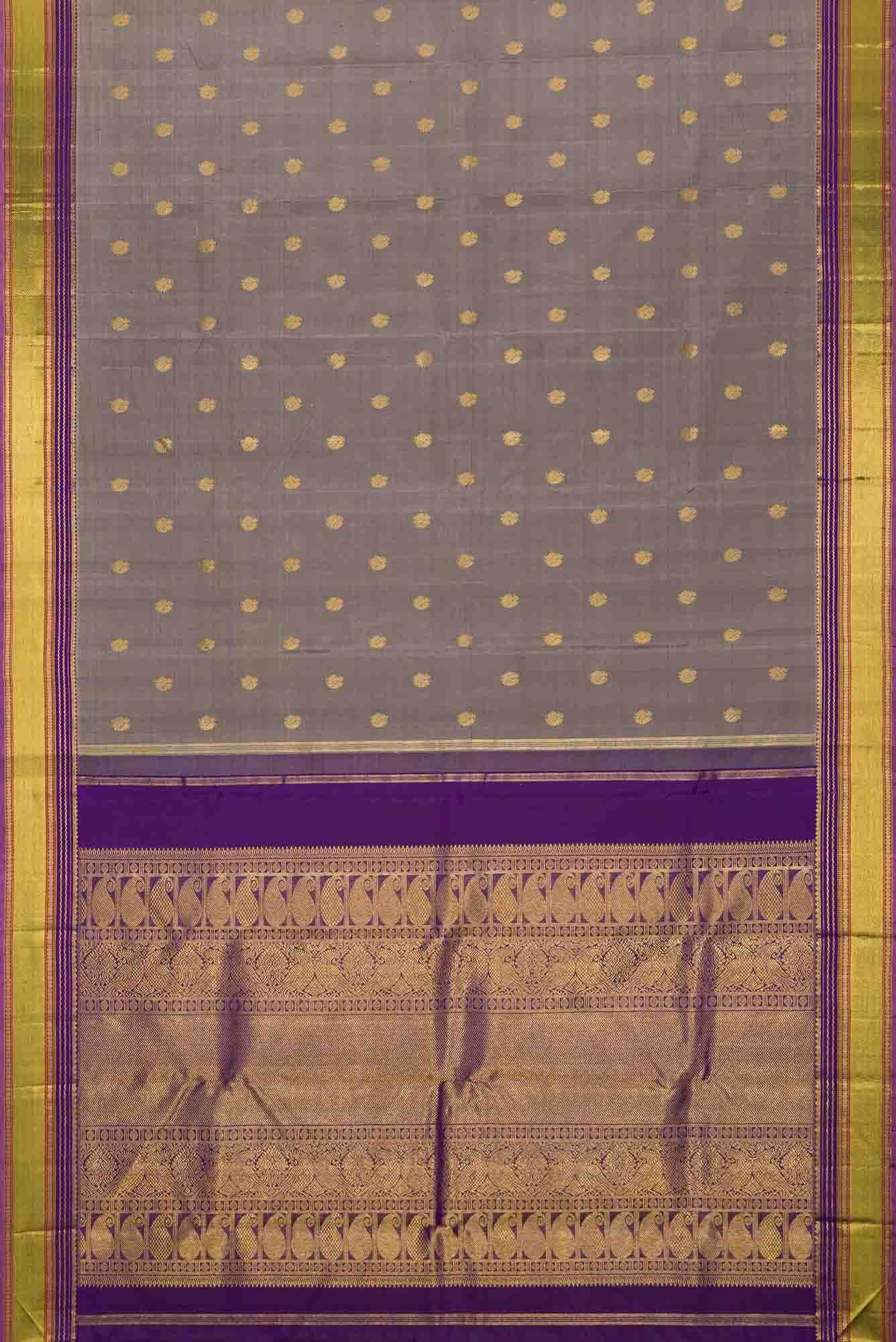 Pure Silk Pure Zari Grey Dual Tone Kanchipuram Saree - Image 4