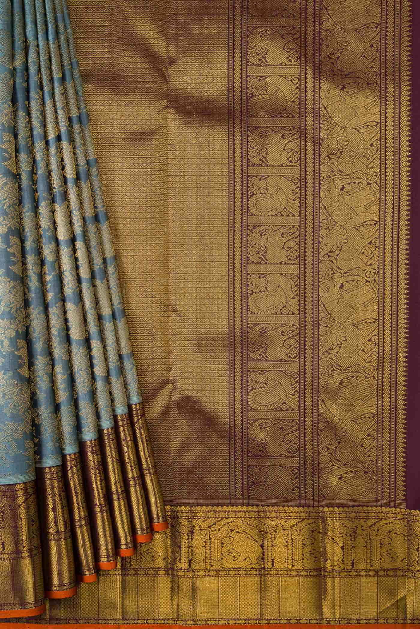Pure Silk Pure Zari Grey Kanjivaram Saree - Image 2