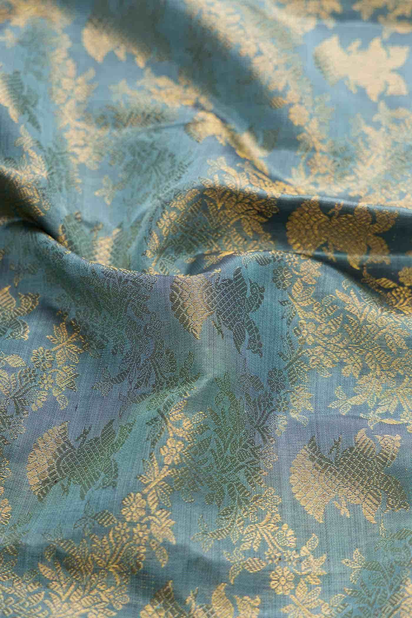 Pure Silk Pure Zari Grey Kanjivaram Saree - Image 3
