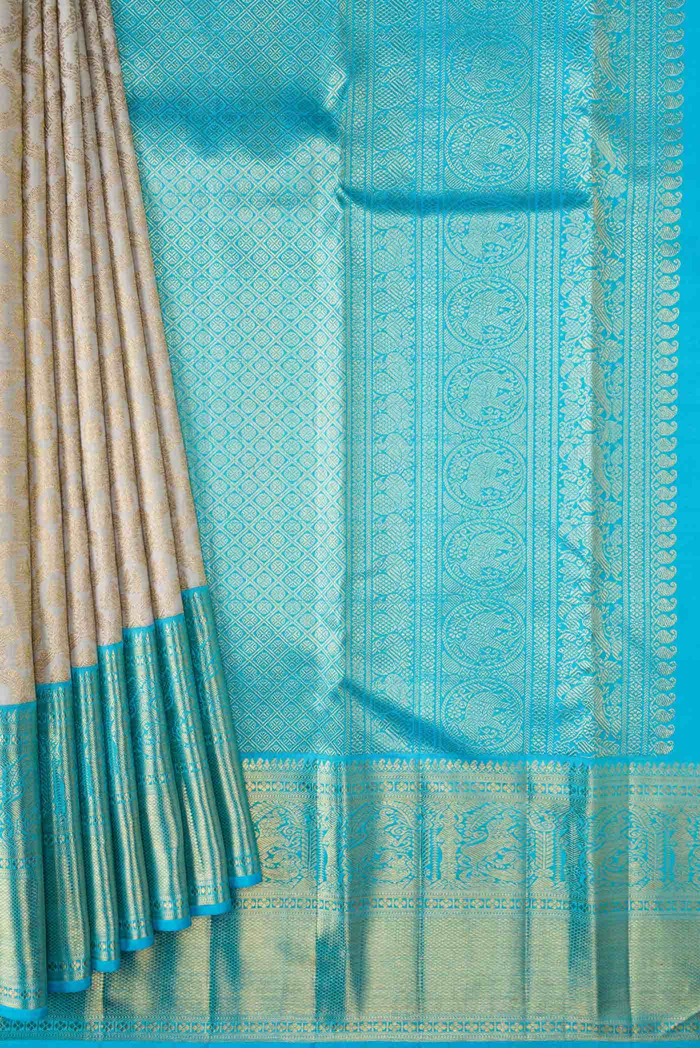 Pure Silk Pure Zari Grey Kanjivaram Saree - Image 2
