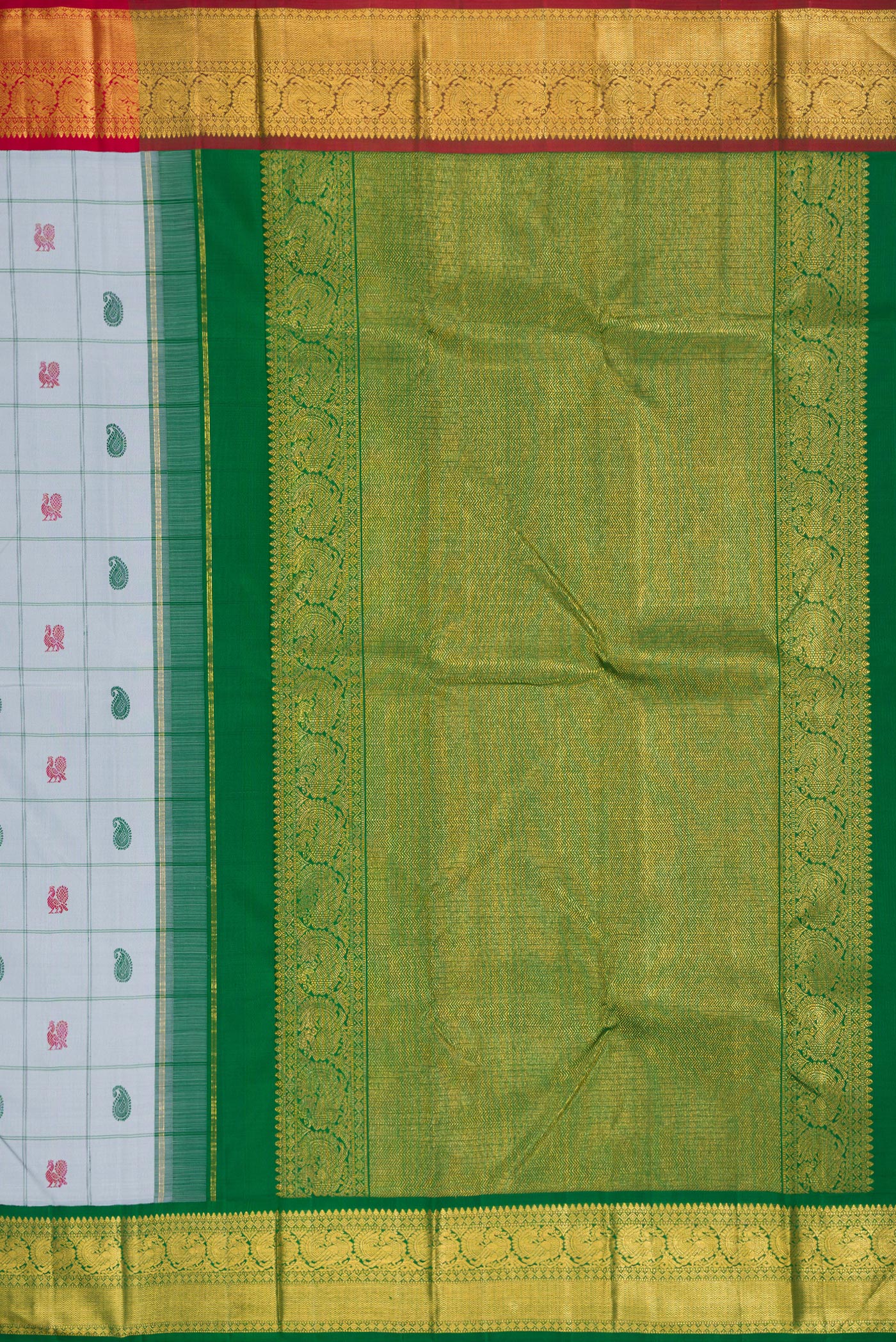 Pure Silk Pure Zari Grey Kanchipuram Saree - Image 7