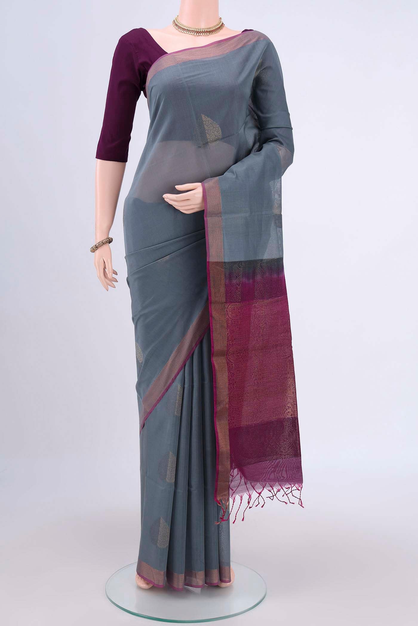 Grey Kora Cotton Saree