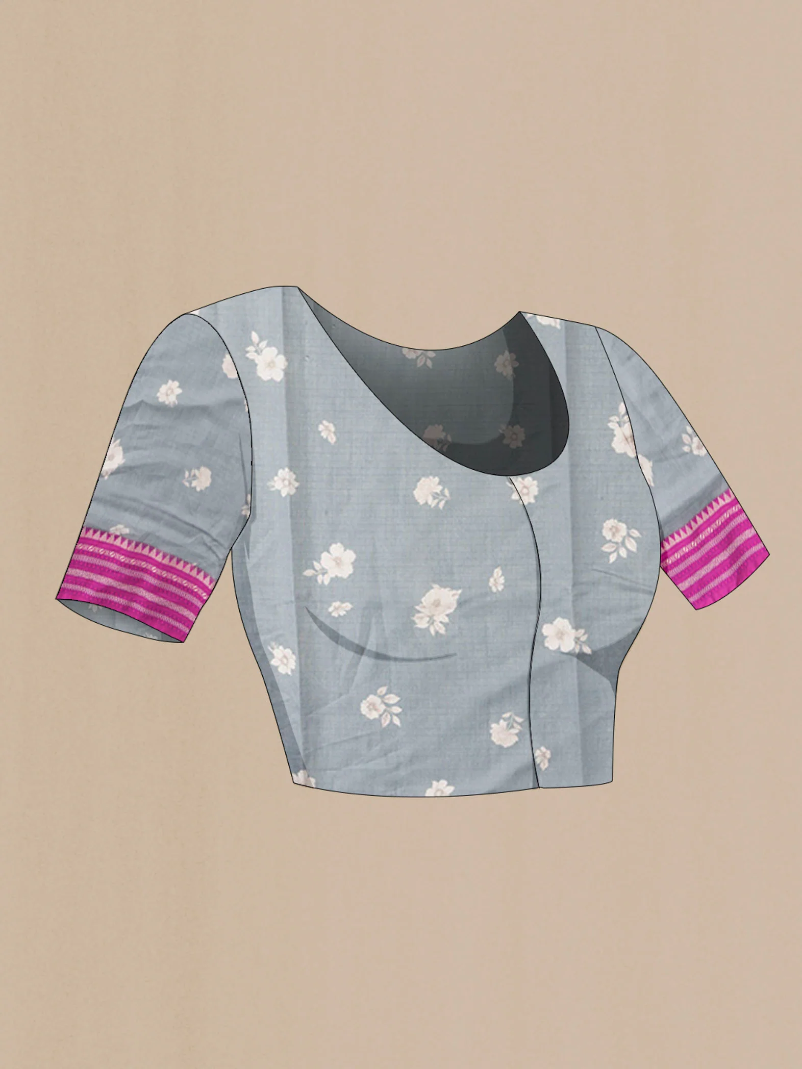 Grey Kota Cotton Saree - Image 2