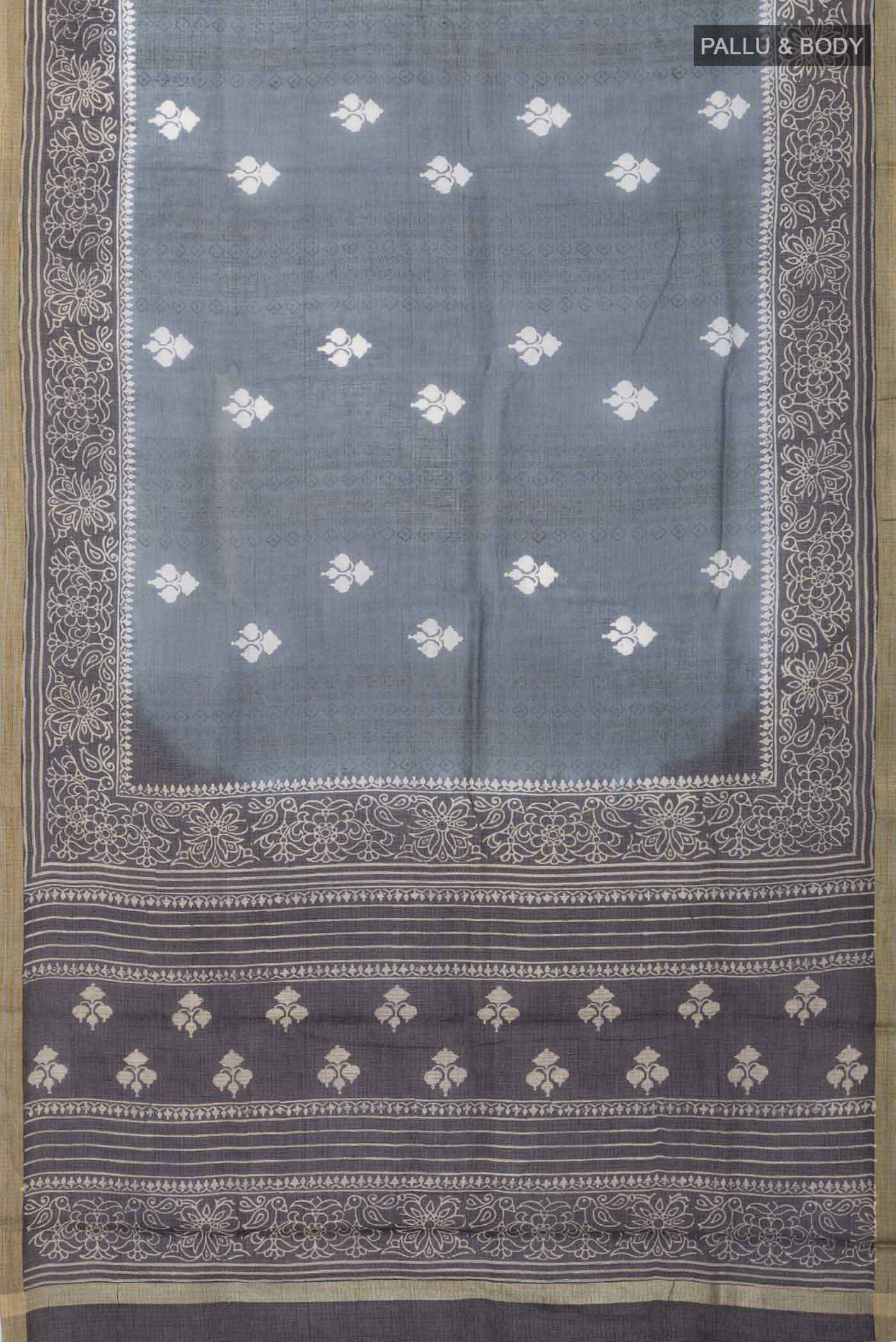Grey Kota Cotton Saree - Image 3