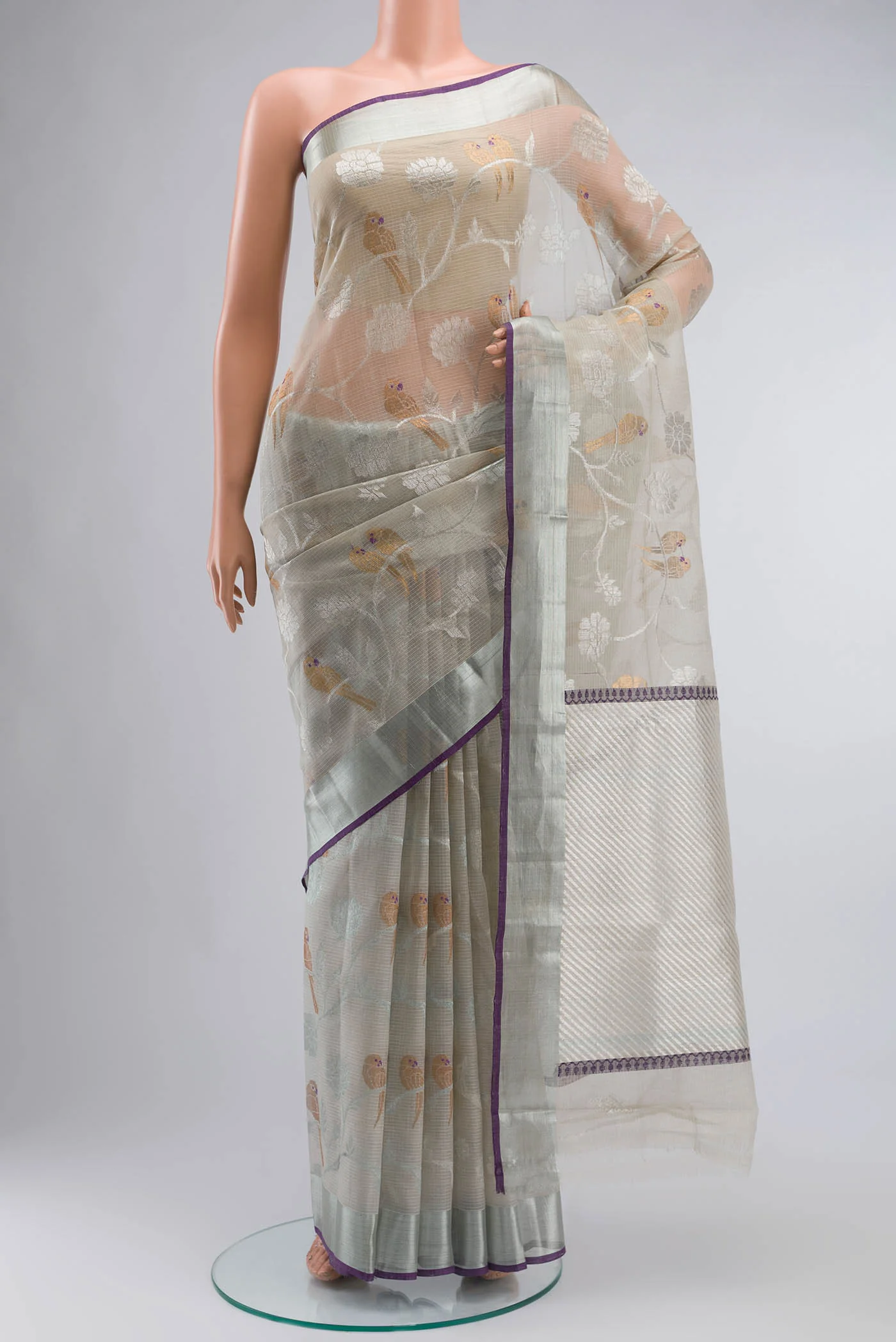 Grey Kota Silk Saree