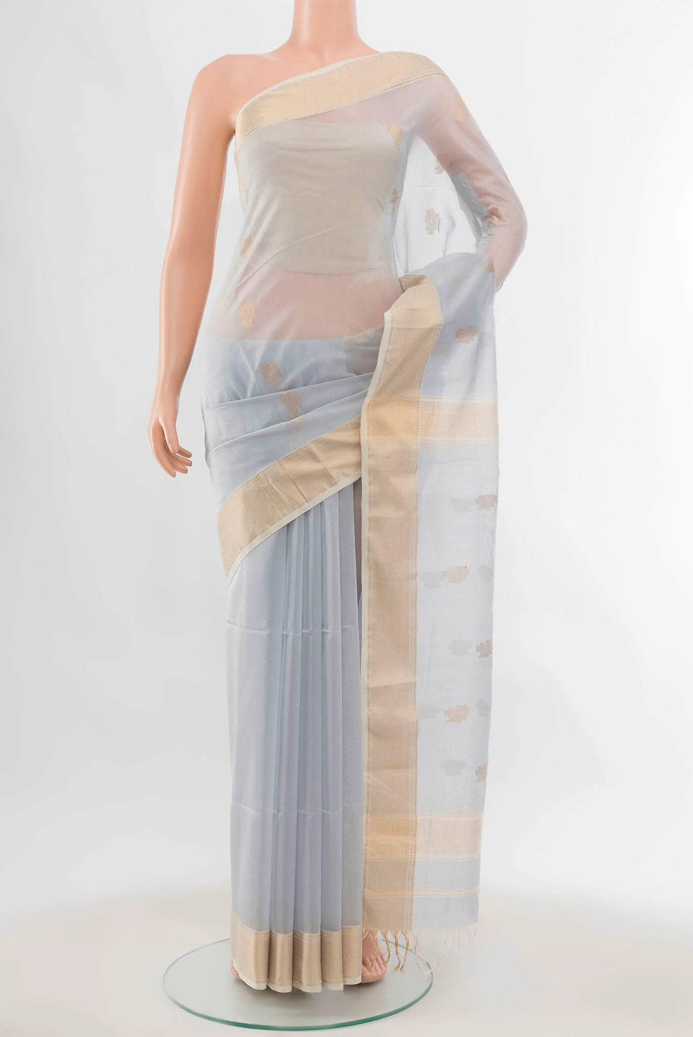 Grey Maheshwari Silk Cotton Saree