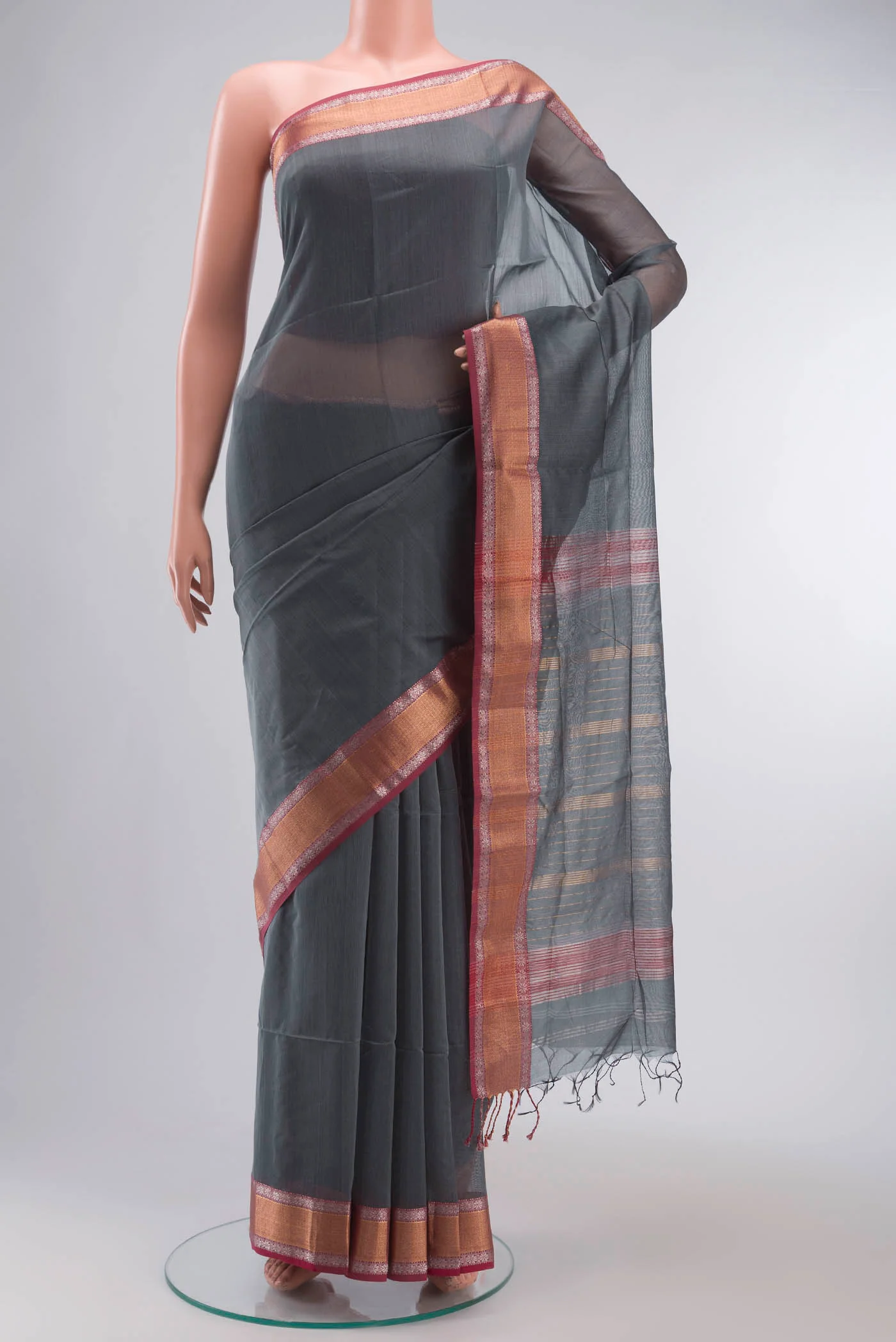 Grey Maheshwari Silk Cotton Saree