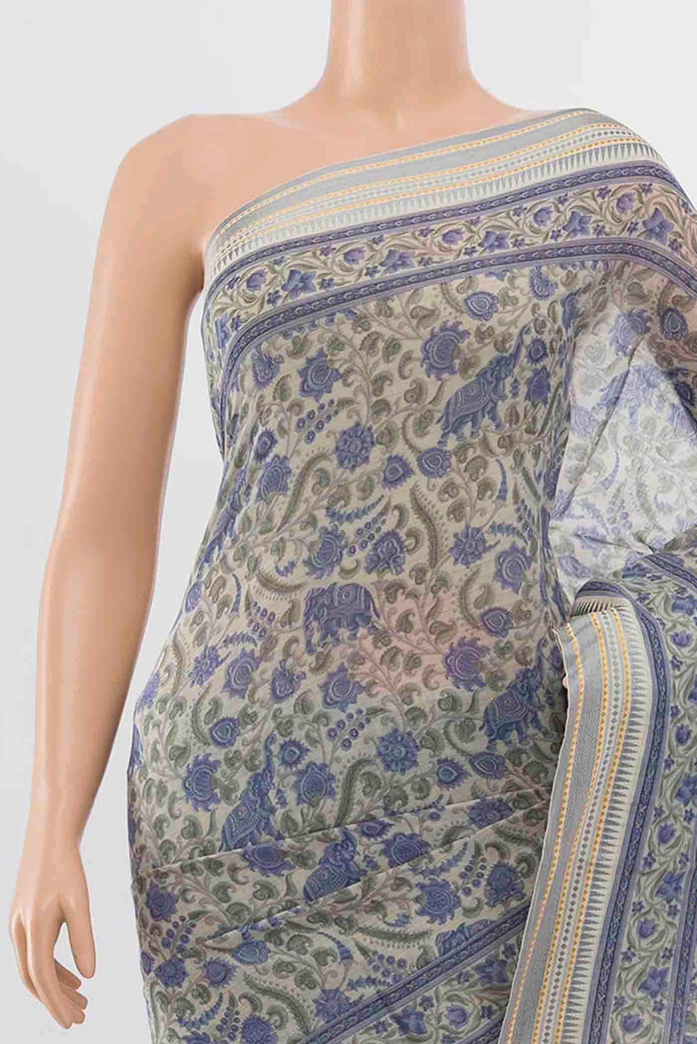 Grey Maheshwari Silk Cotton Saree - Image 2