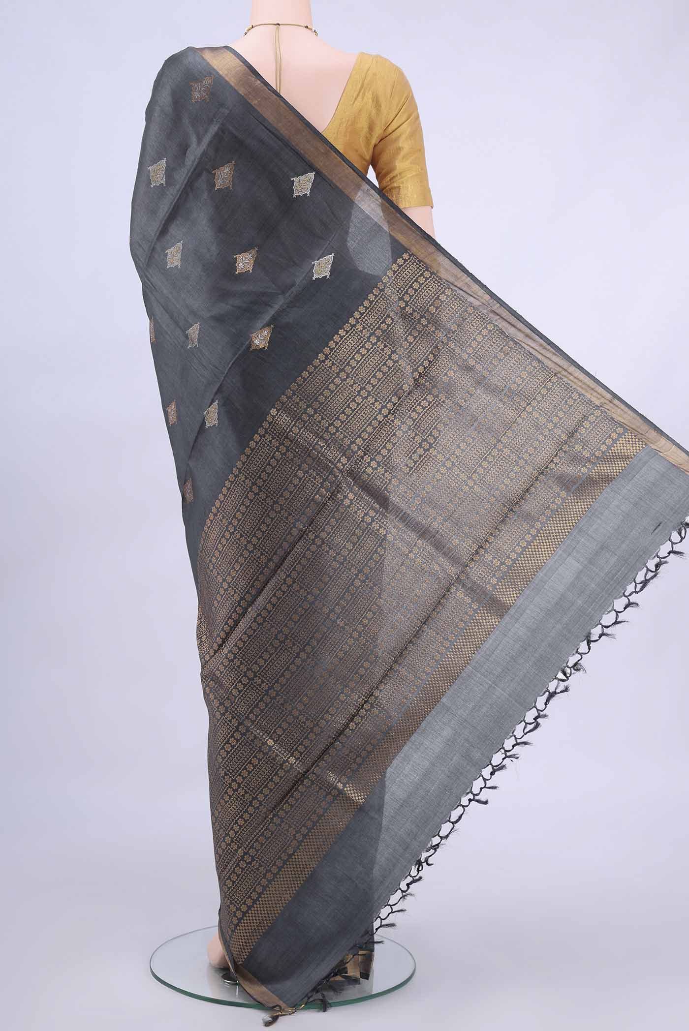 Grey MP Tussar Saree - Image 3