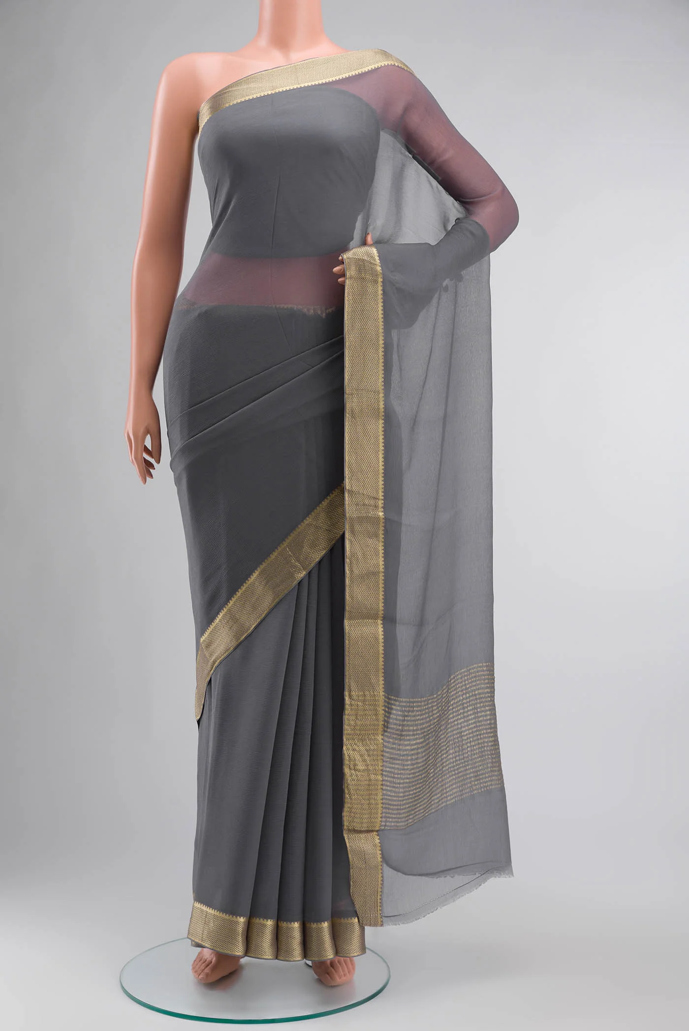 Grey Mysore Chiffon Saree