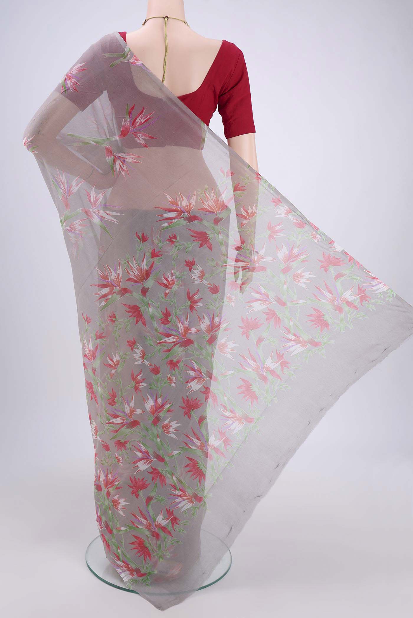Grey Mysore Chiffon Saree - Image 3