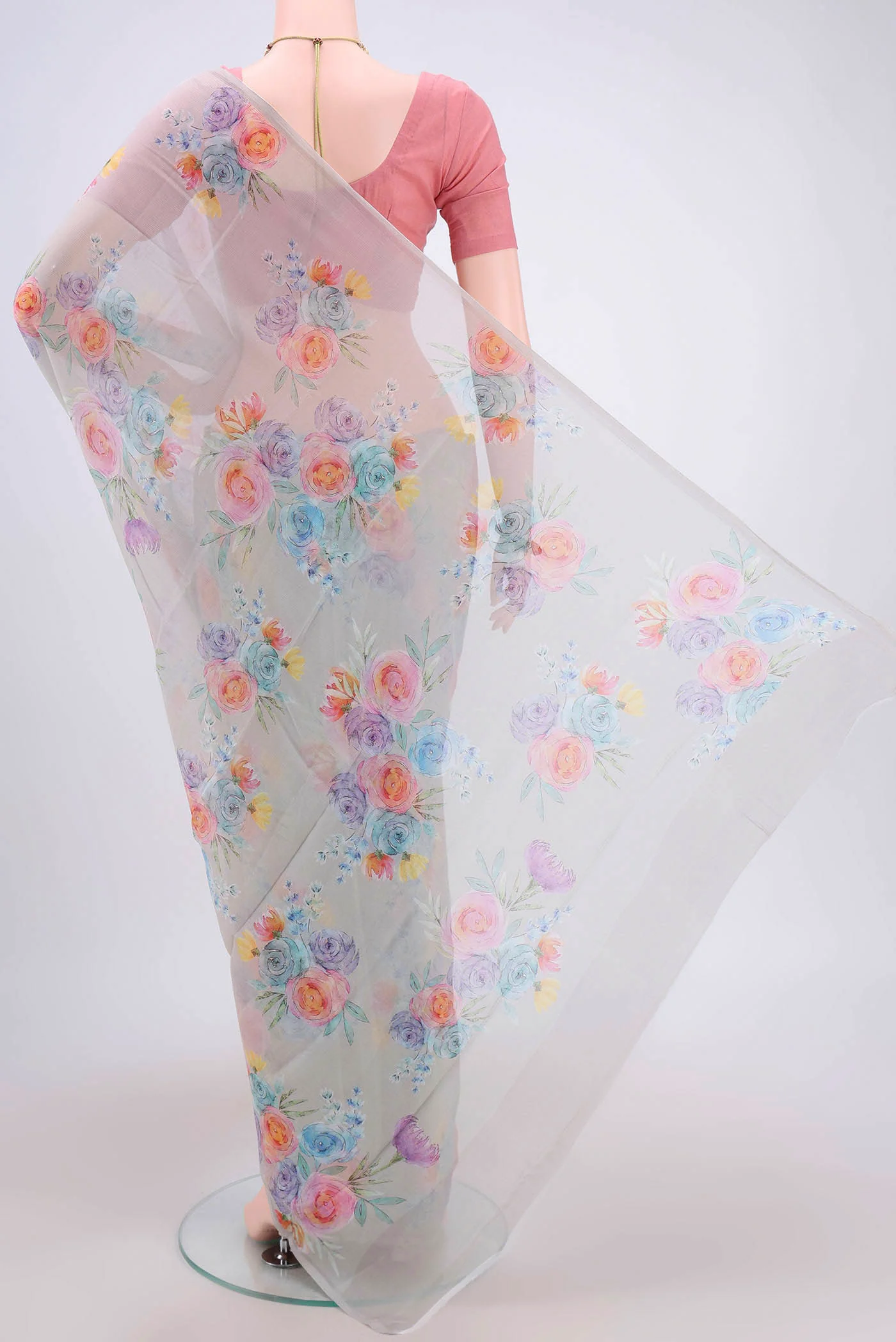 Grey Mysore Chiffon Saree - Image 3