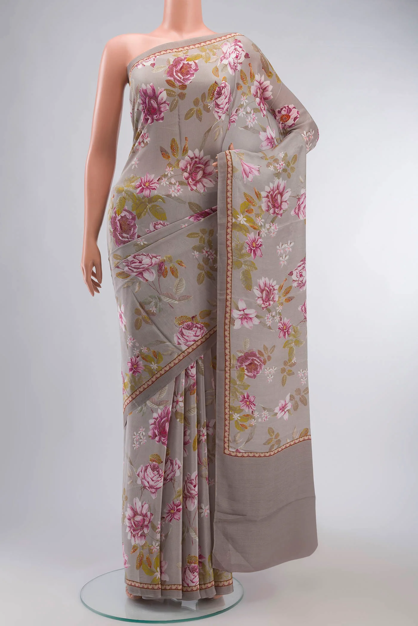 Grey Mysore Crepe Saree