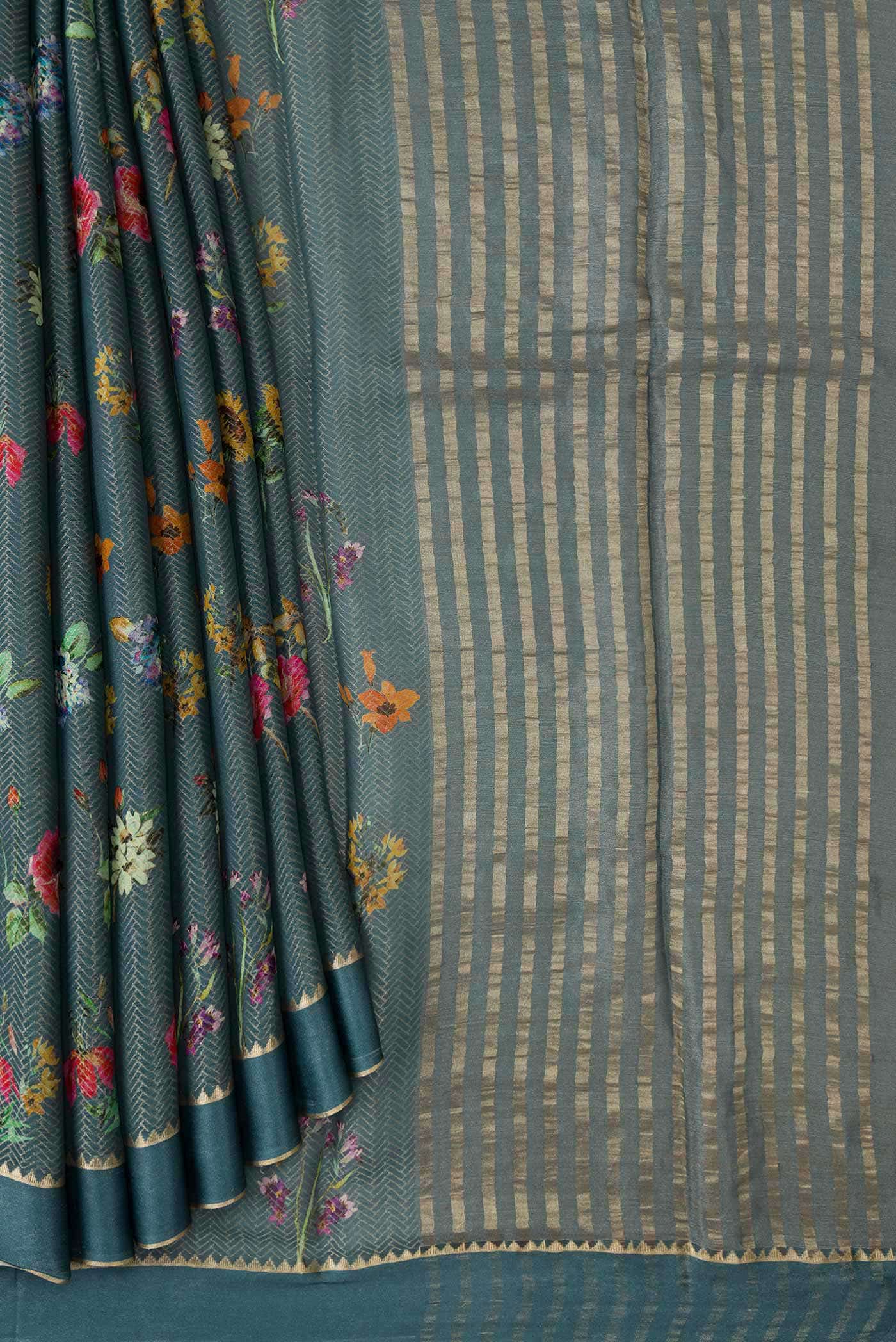 Grey Mysore Georgette Saree - Image 2