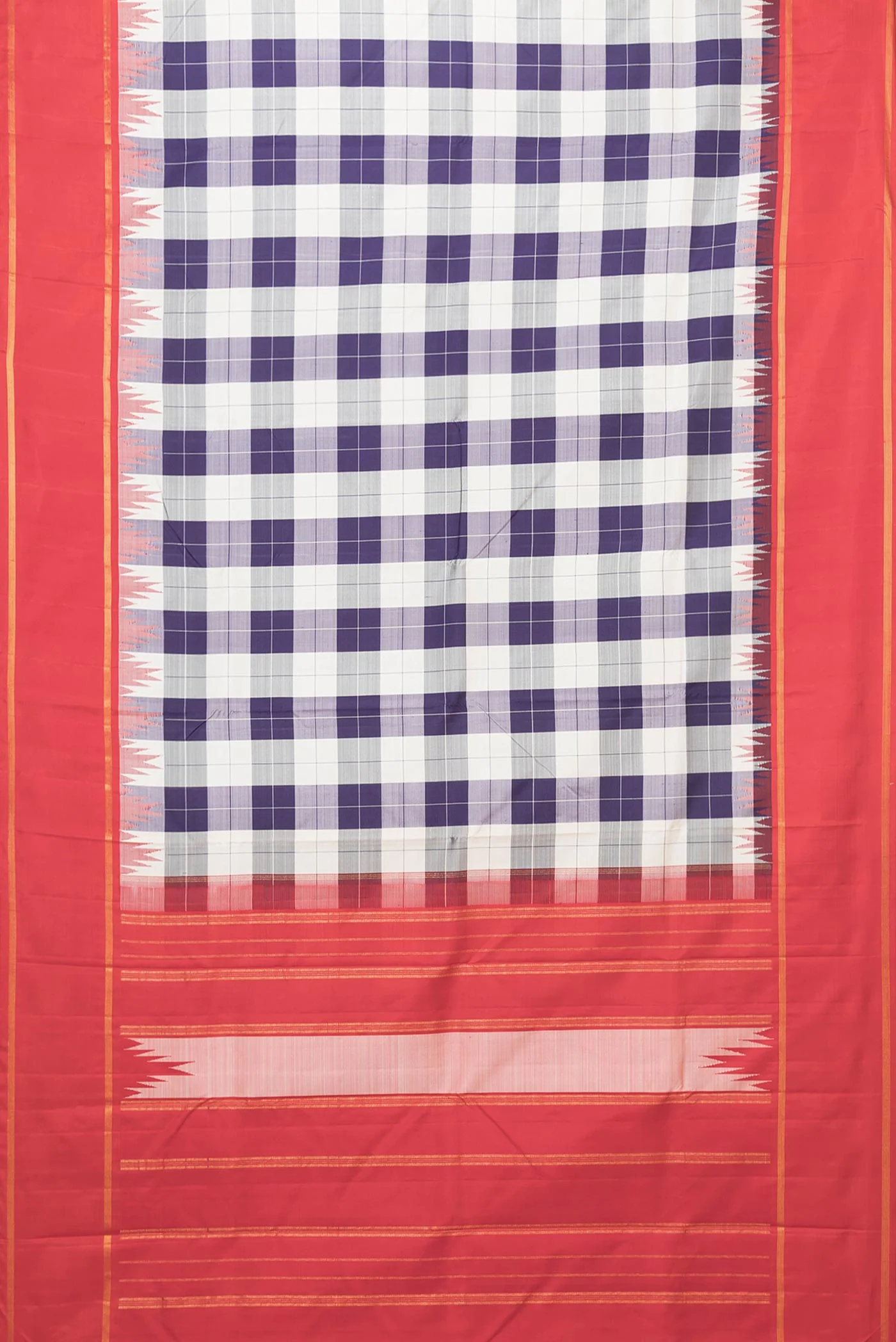 Grey,Off White and Navy Blue Color Kanchipuram Saree - Image 6