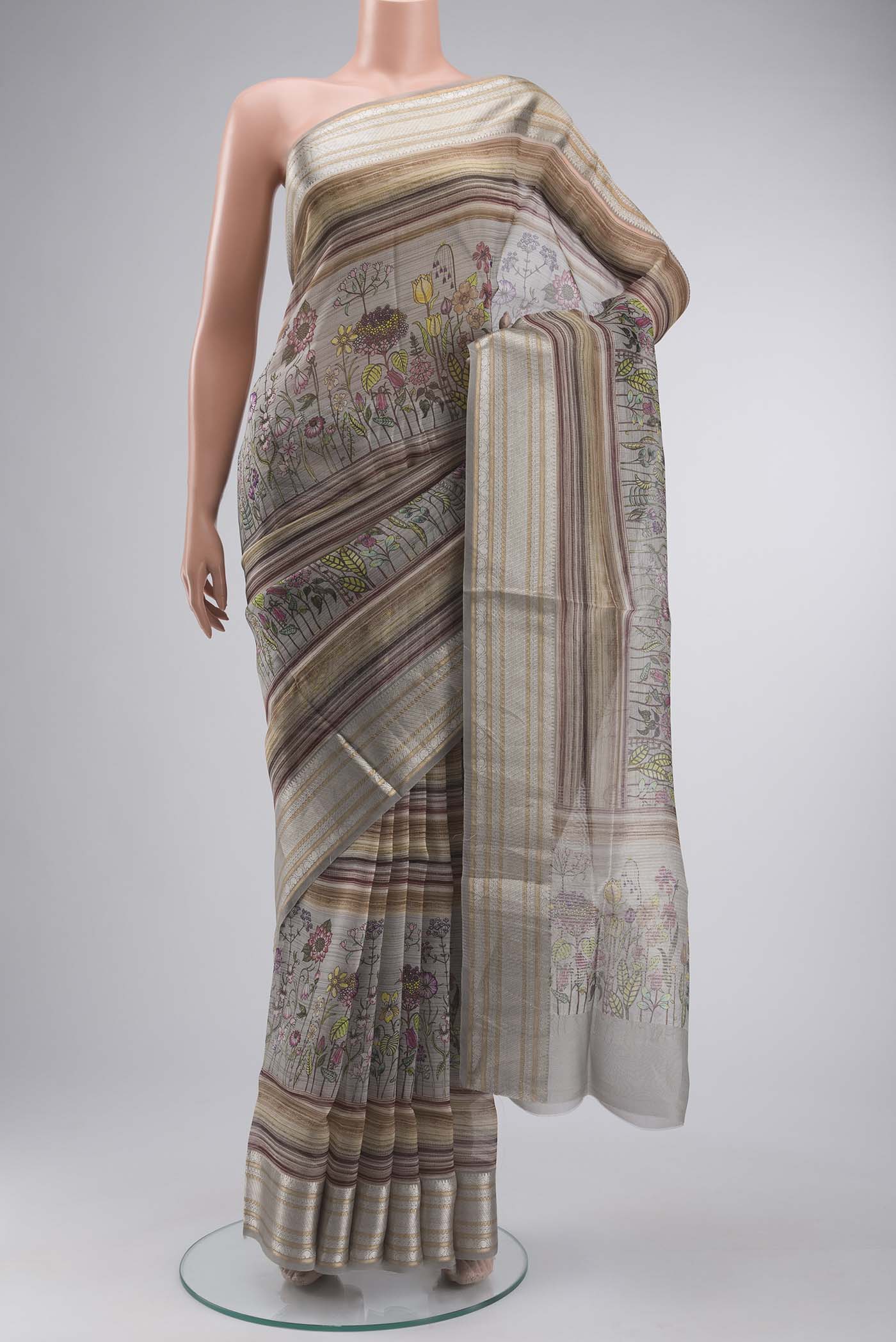 Grey Organza Silk Saree